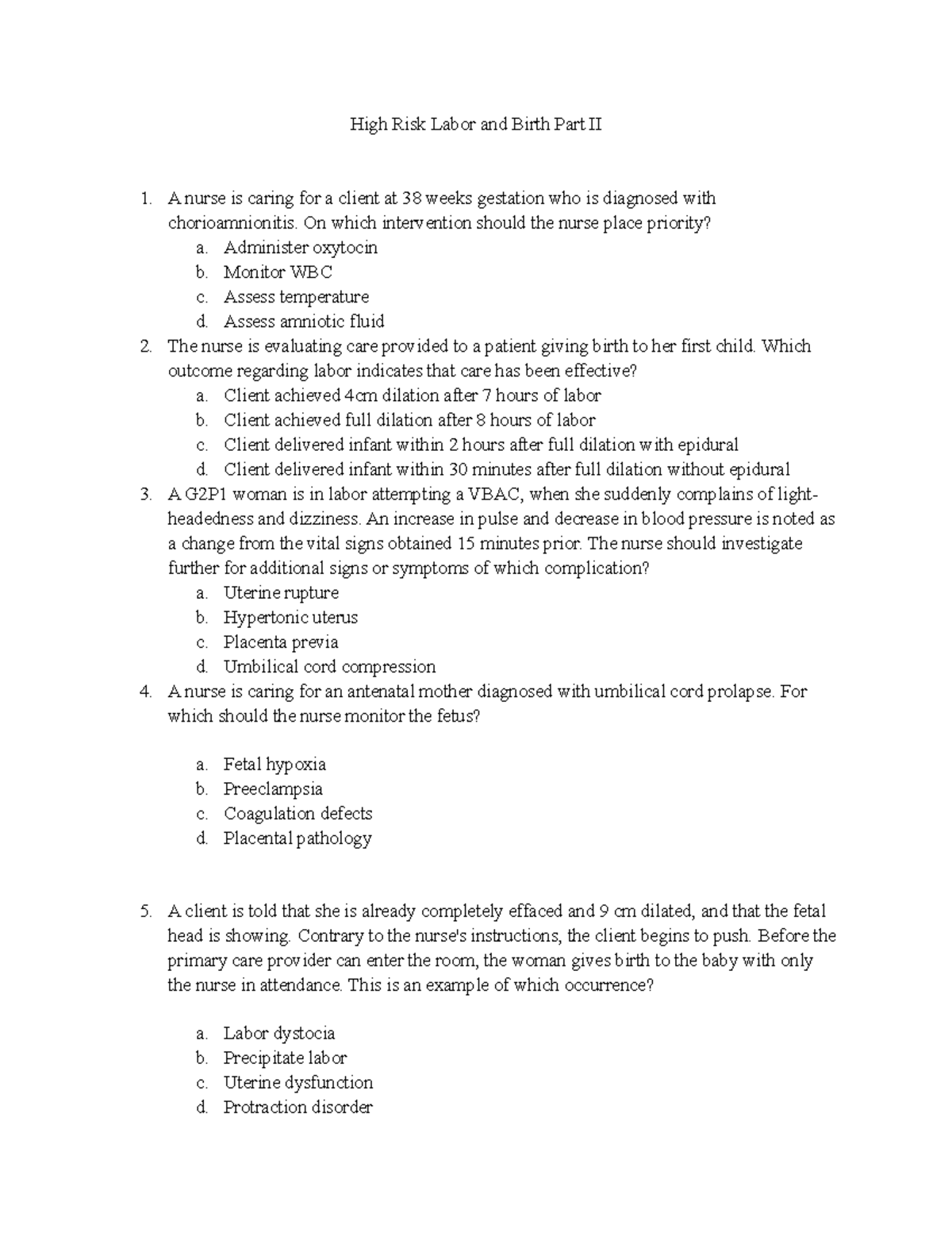 High Risk Labor & Birth Part II: Critical Nursing Interventions Guide ...