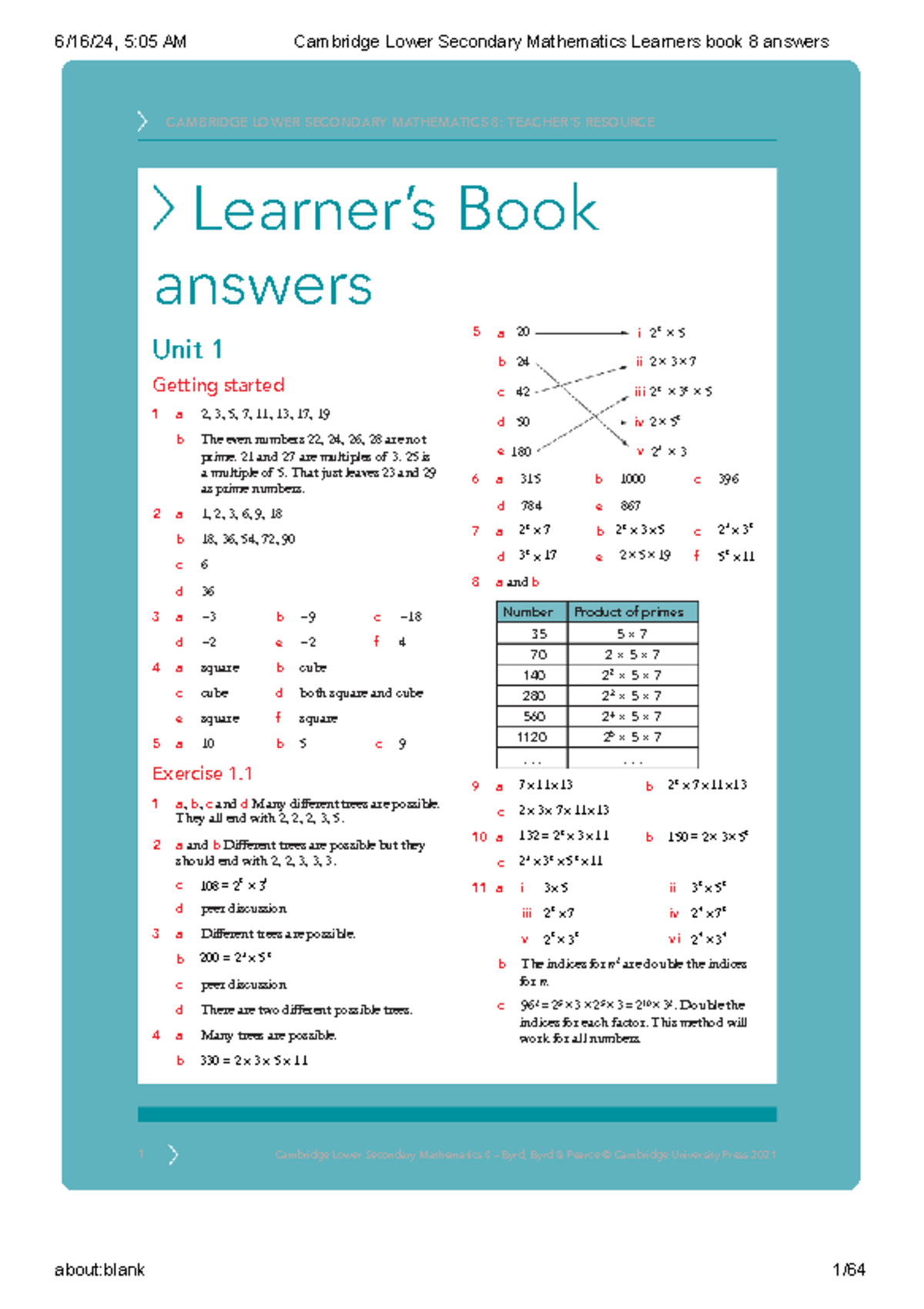 Cambridge Lower Secondary Mathematics 8: Learners Book Answers - Studocu