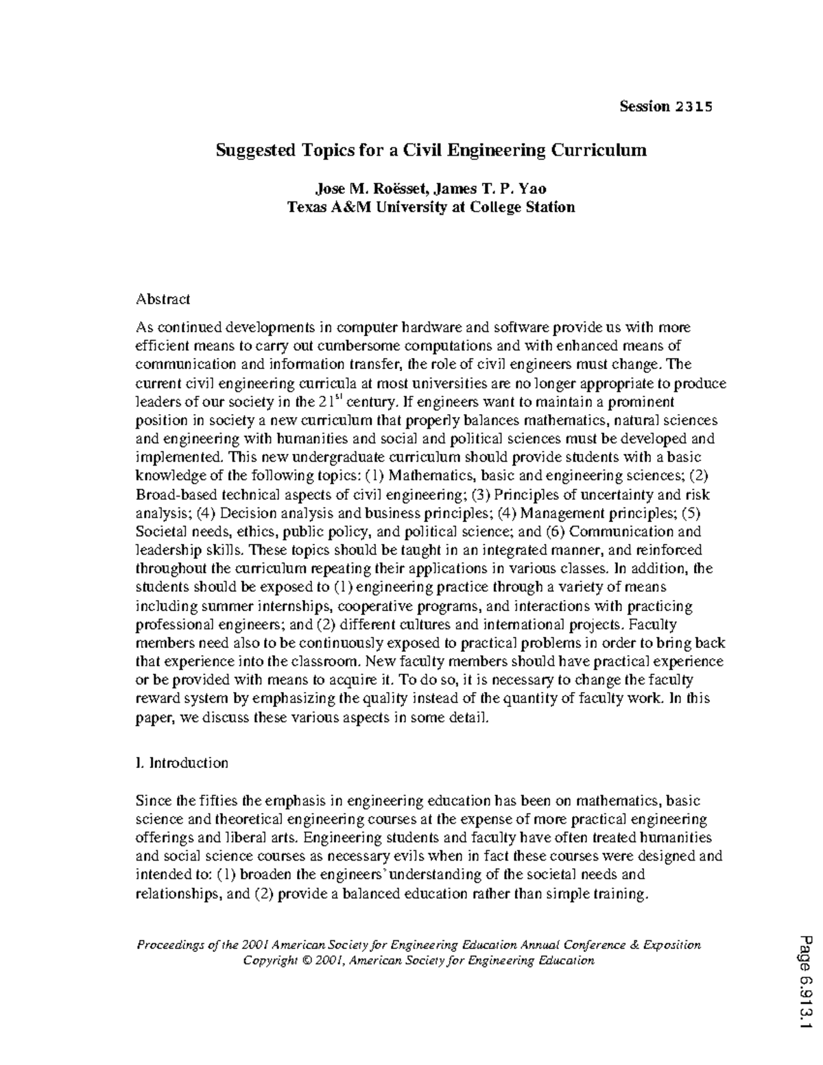 Suggested Topics for a Civil Engineering Curriculum (CE 2315) - Studocu