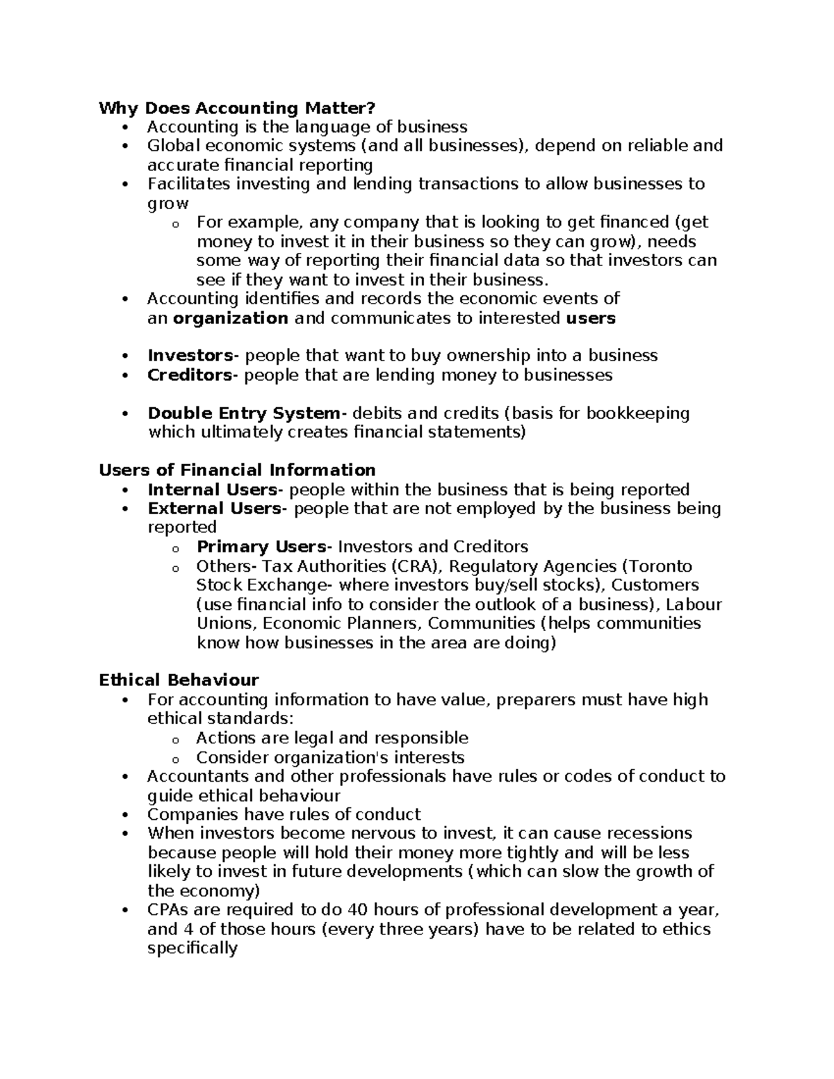 Week 1 - Lecture Notes: The Importance of Accounting in Business - Studocu