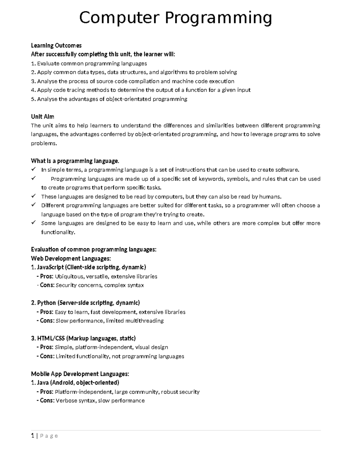 ABMA CIS Module 2 Final Exam Notes on Computer Programming - Studocu