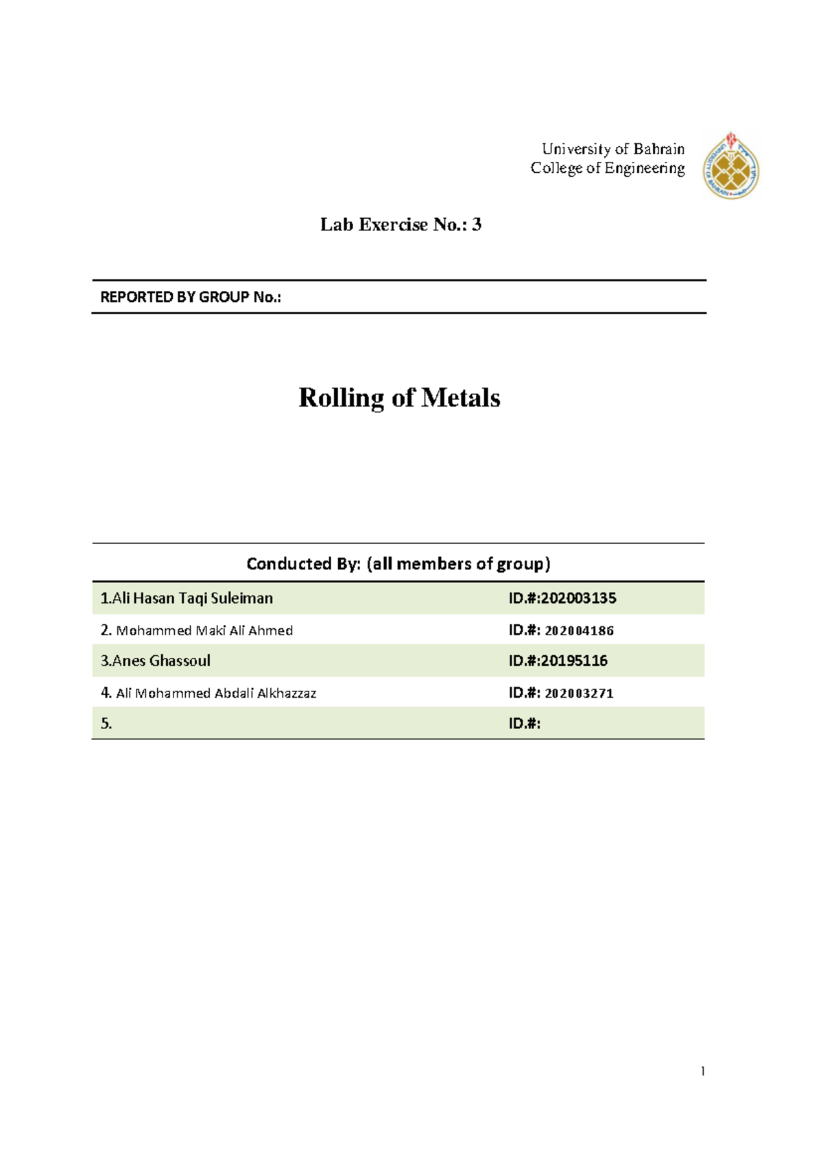ENG 201 Lab 3 Report: Metal Rolling Process and Analysis - Document Preview