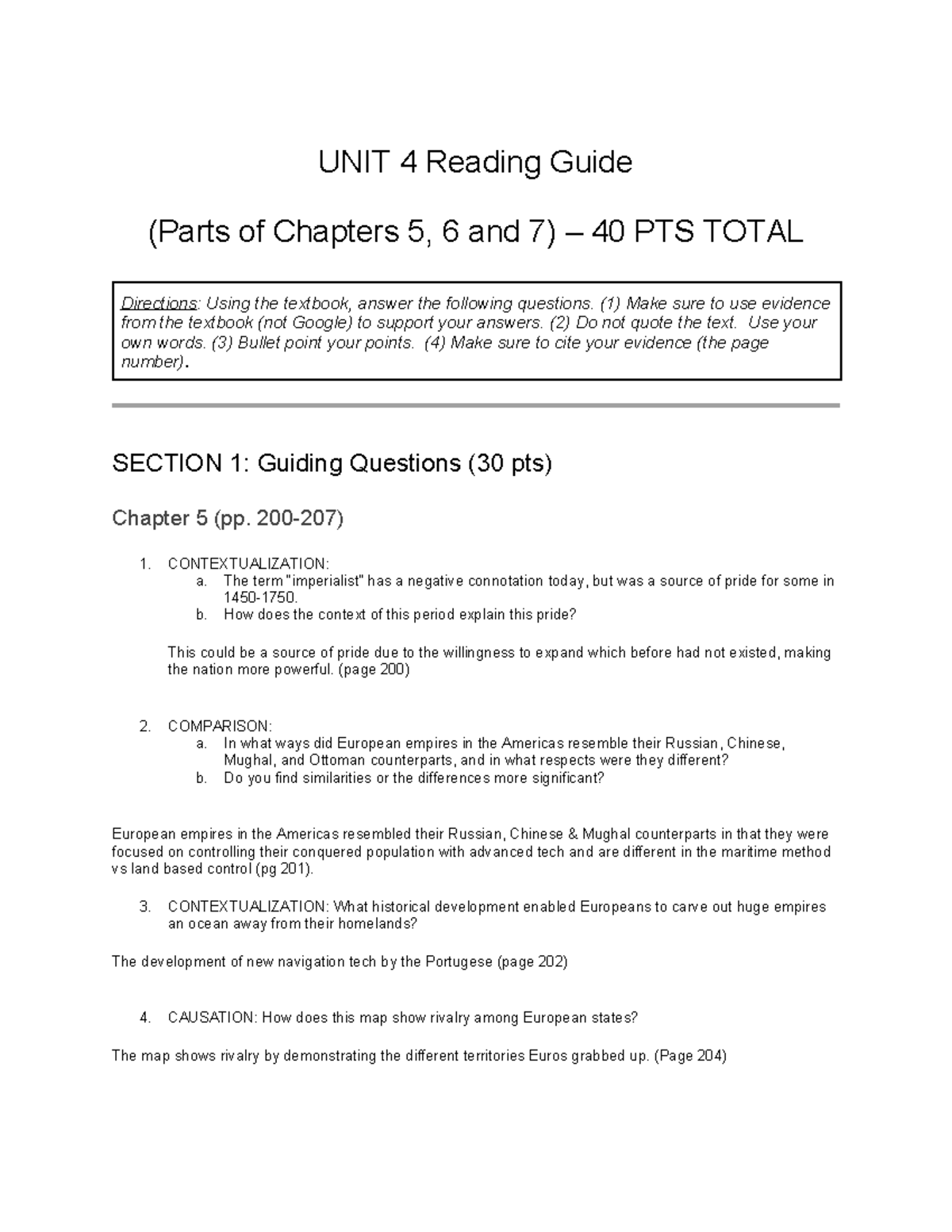 UNIT 4 Reading Guide: Chapters 5, 6, and 7 Overview and Key Questions ...
