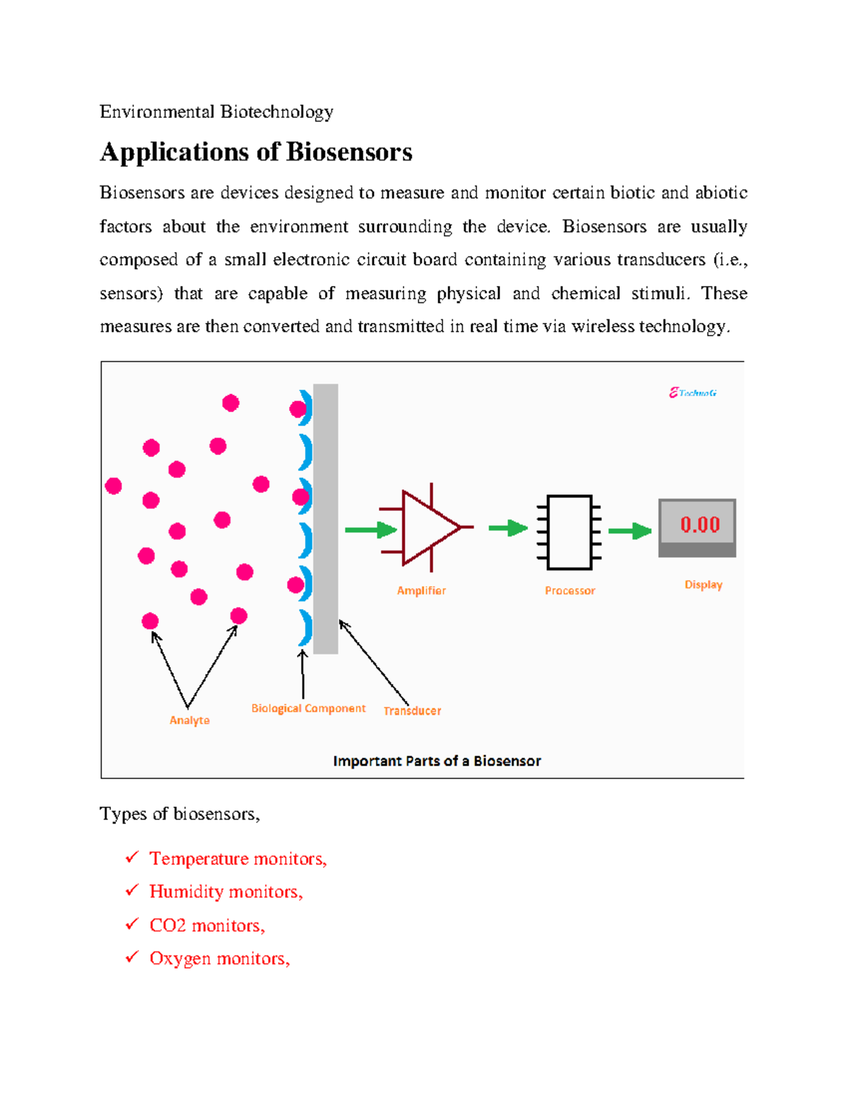 Environmental Biotechnology: Applications of Biosensors - Studocu