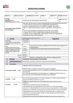 Fil q4 3 - FILIPINO LESSON PLAN - INSTRUCTIONAL PLANNING (The process ...