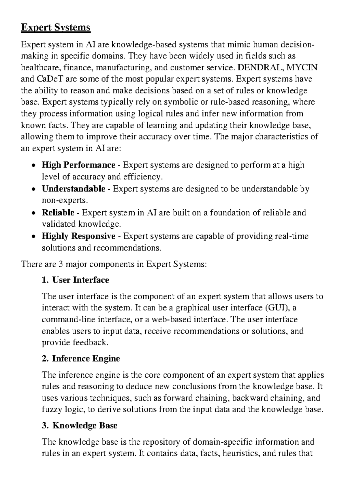 Expert Systems in AI: Key Concepts and Components - Handwritten Notes ...