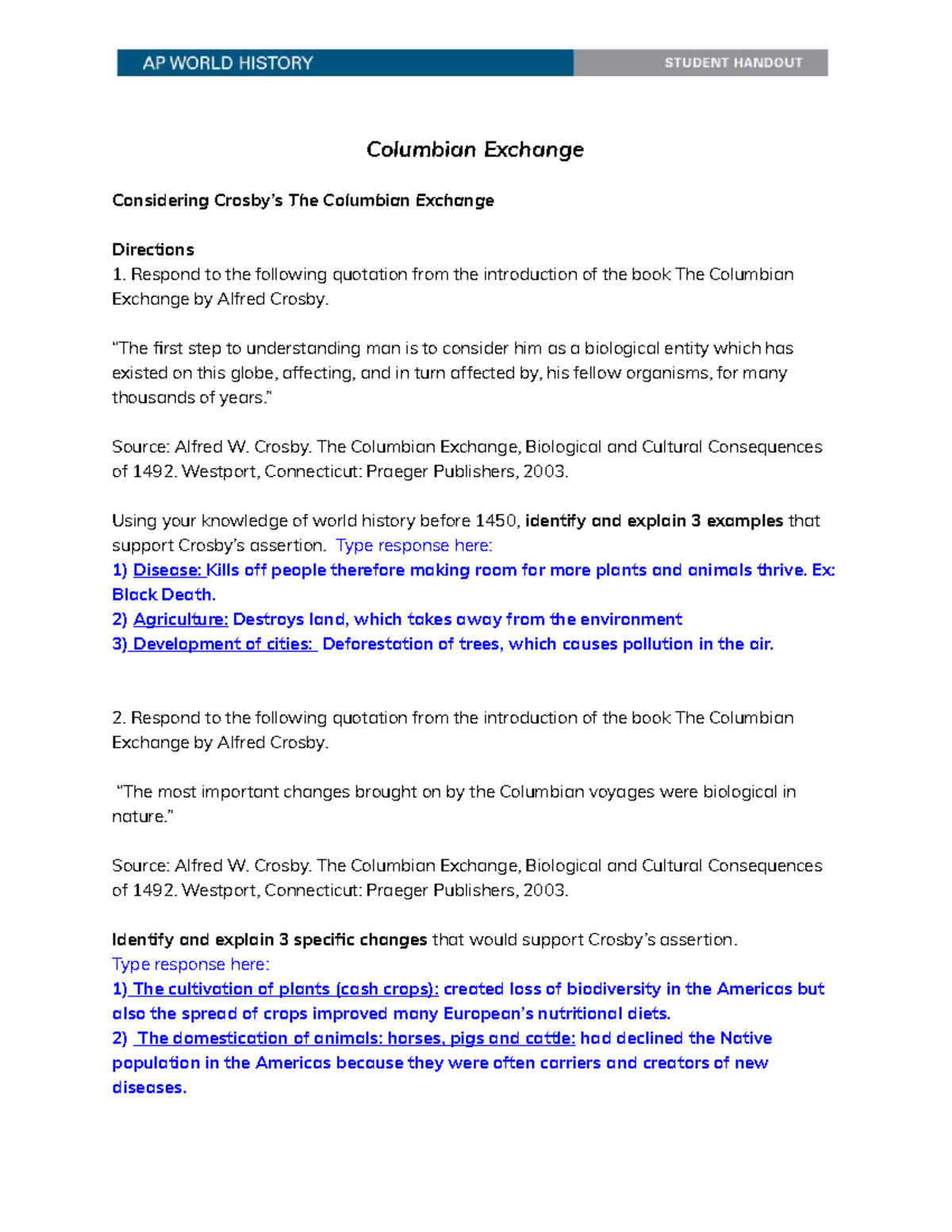 AP World History: Columbian Exchange and Its Impact on Demographics ...