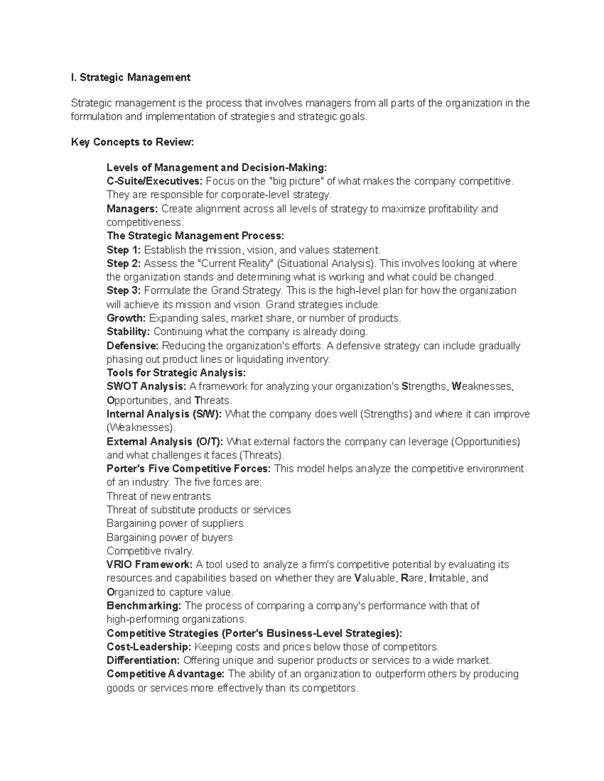 Strategic Management Study Guide for MGMT 101: Key Concepts & Processes ...