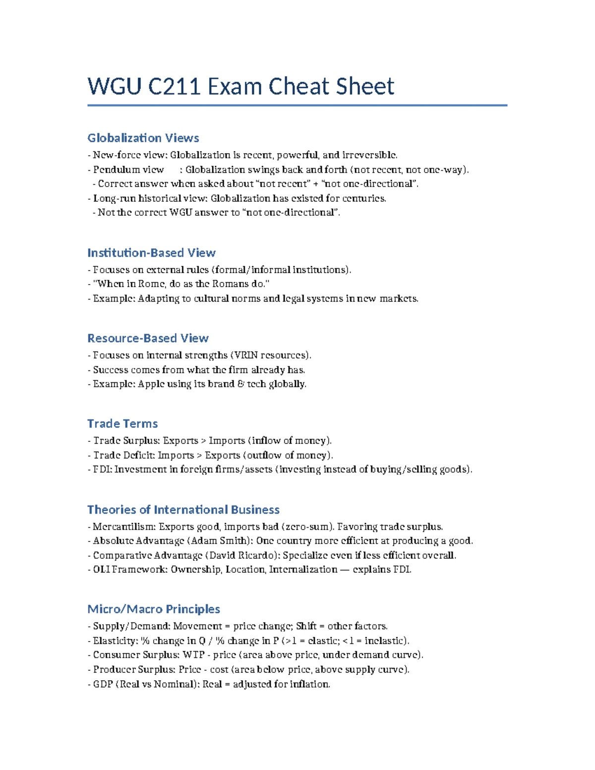 WGU C211 Competency 1 Practice Test: Business in Global Environment ...