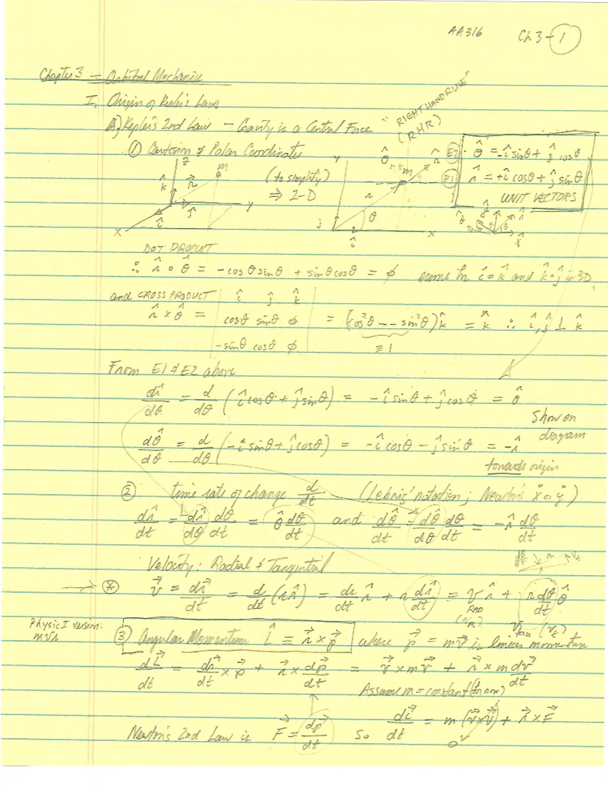 AA316 Ch3 Orbital Mechanics: Laws of Motion and Angular Momentum - Studocu