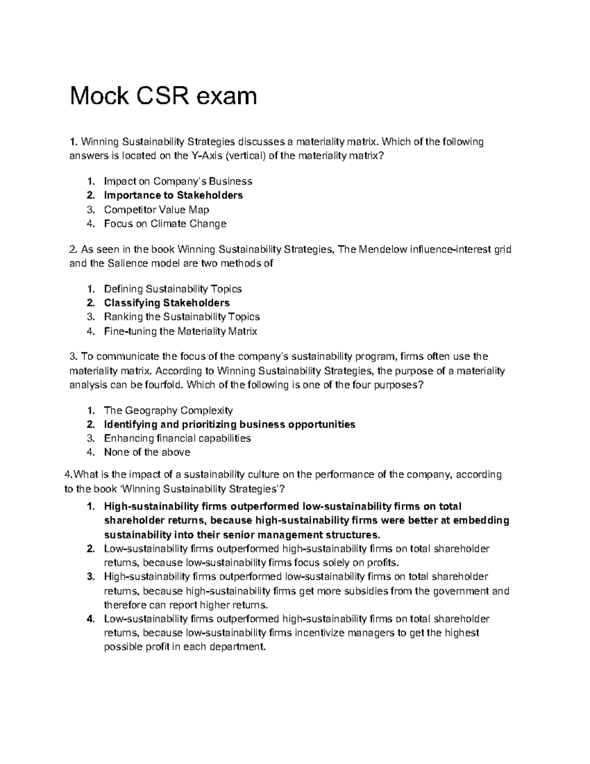 CSR Mock Exam Questions & Answers - 2022 Edition - Studeersnel