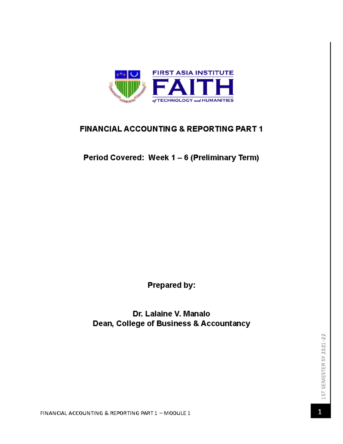 FAR1 Module 1 - Financial Accounting & Reporting Overview - Studocu