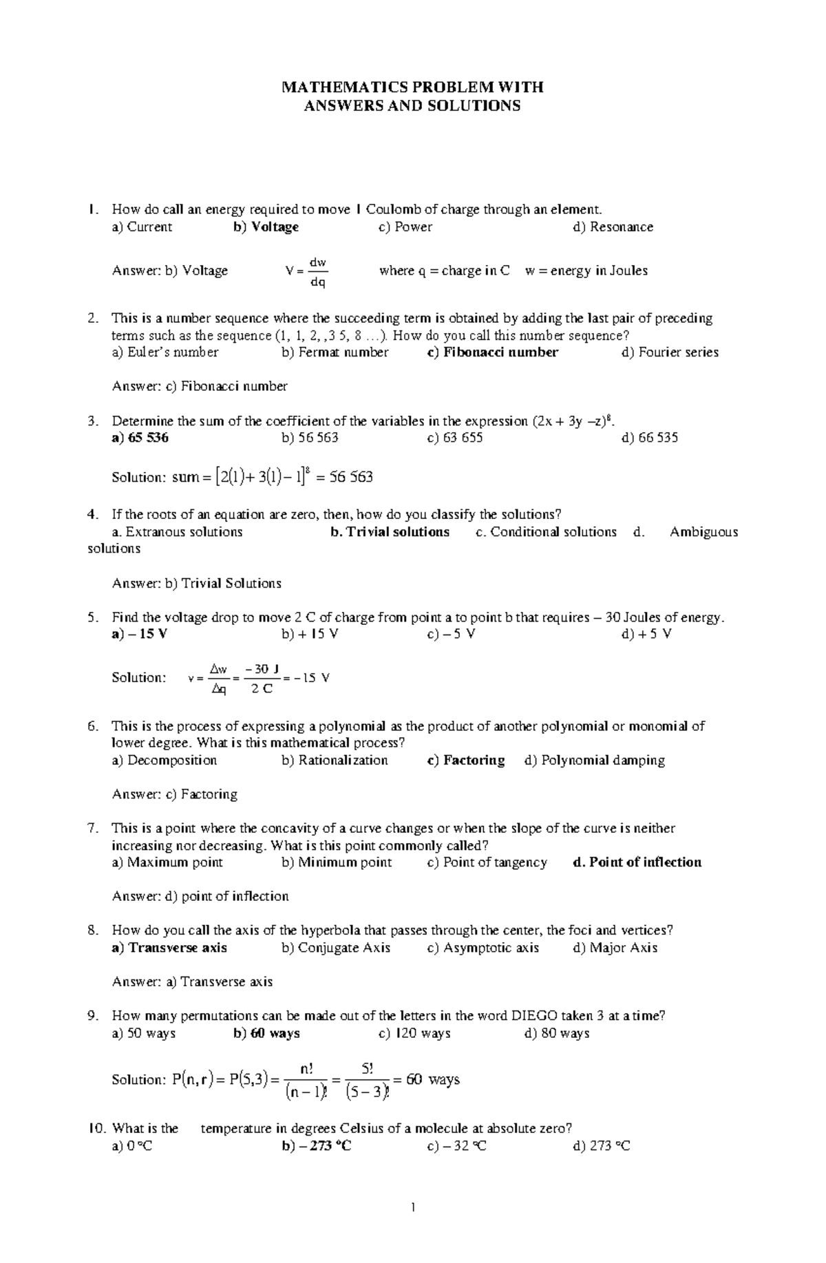 MATHEMATICS PROBLEMS WITH ANSWERS AND SOLUTIONS - MESL Gold 2 - Studocu