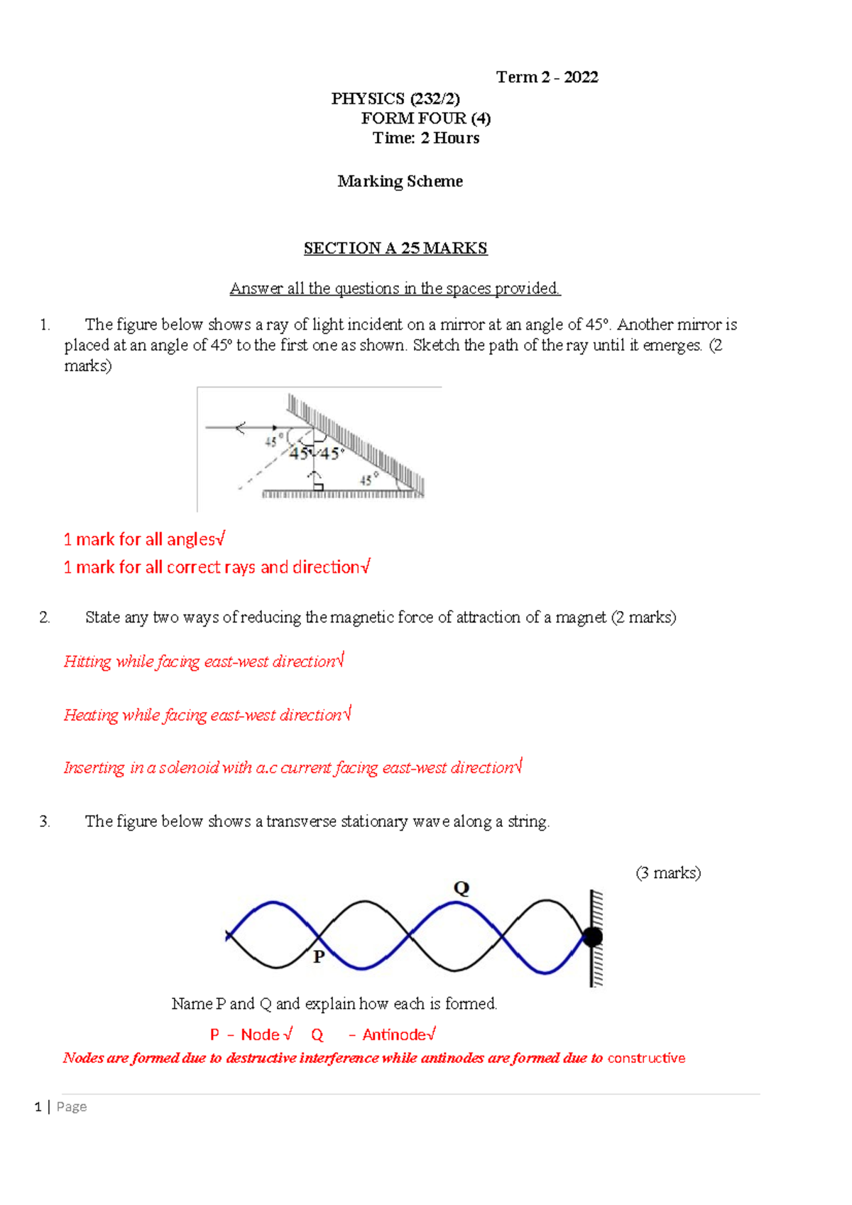 Physics Form 4 Term 2 2022 Marking Scheme - Paper 2 - Studocu