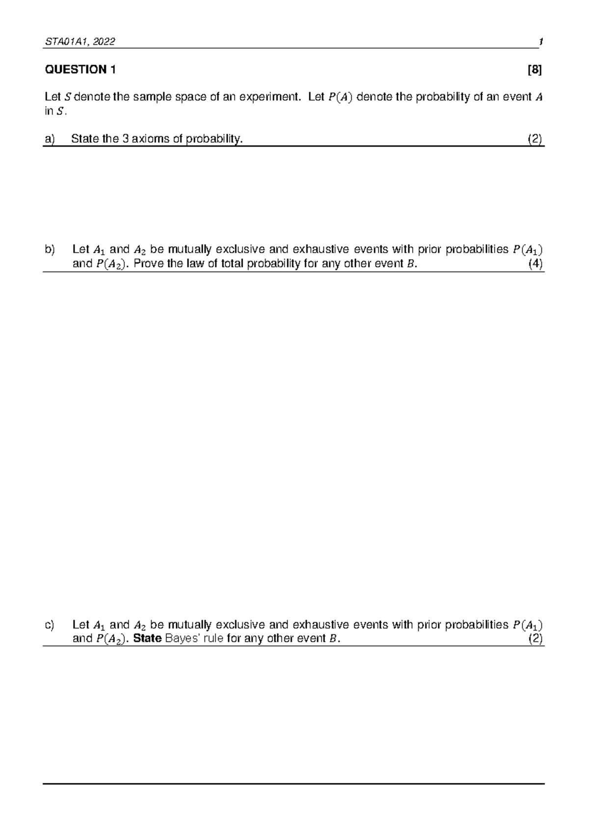 STA01A1 FSA3 2022 - Past Final Exam Questions and Solutions - Studocu