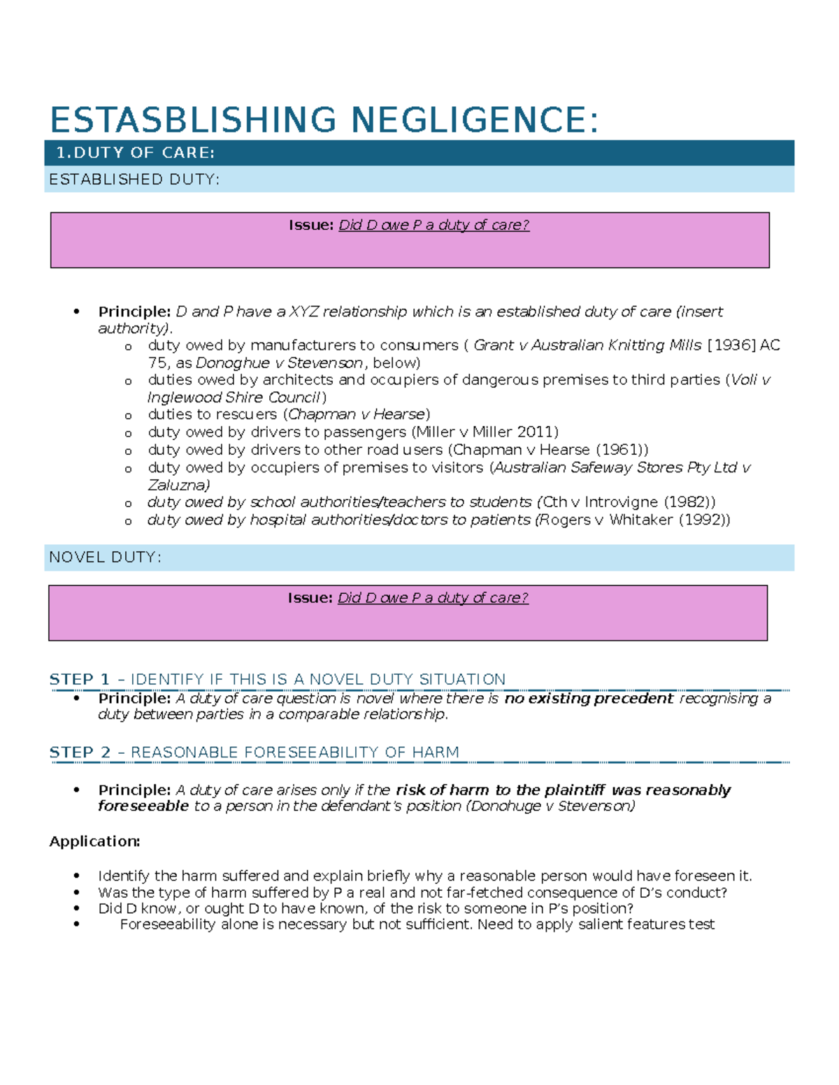 Torts Law: Negligence Scaffolds - Duty of Care & Breach Analysis - Studocu