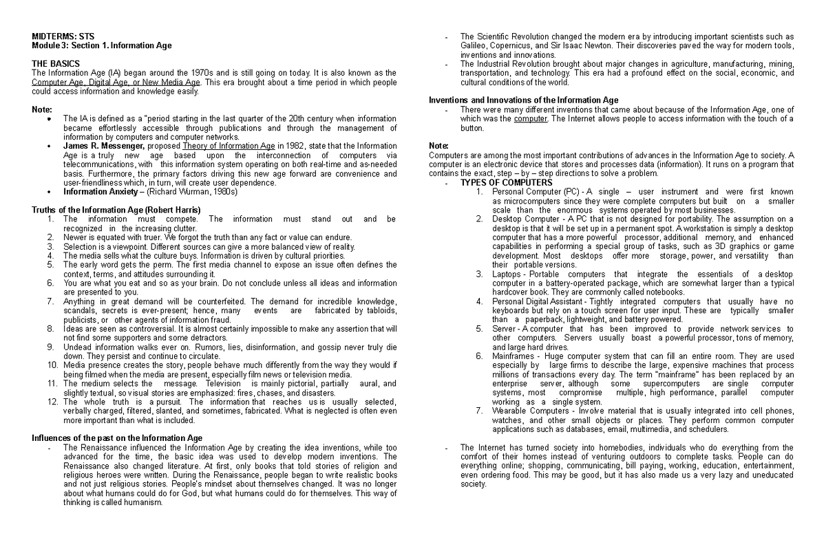Final Exam - STS: Understanding the Information Age & Biodiversity ...