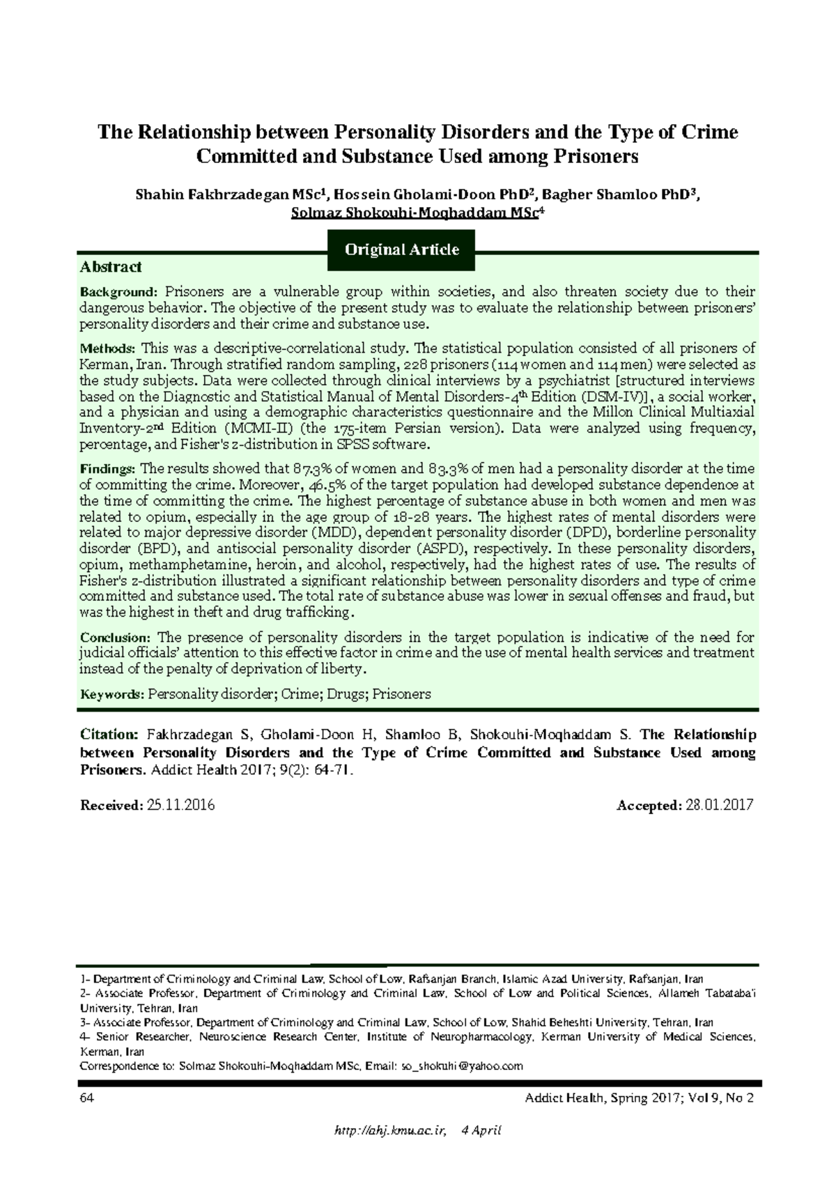 The Relationship Between Personality Disorders and Crime Type in ...