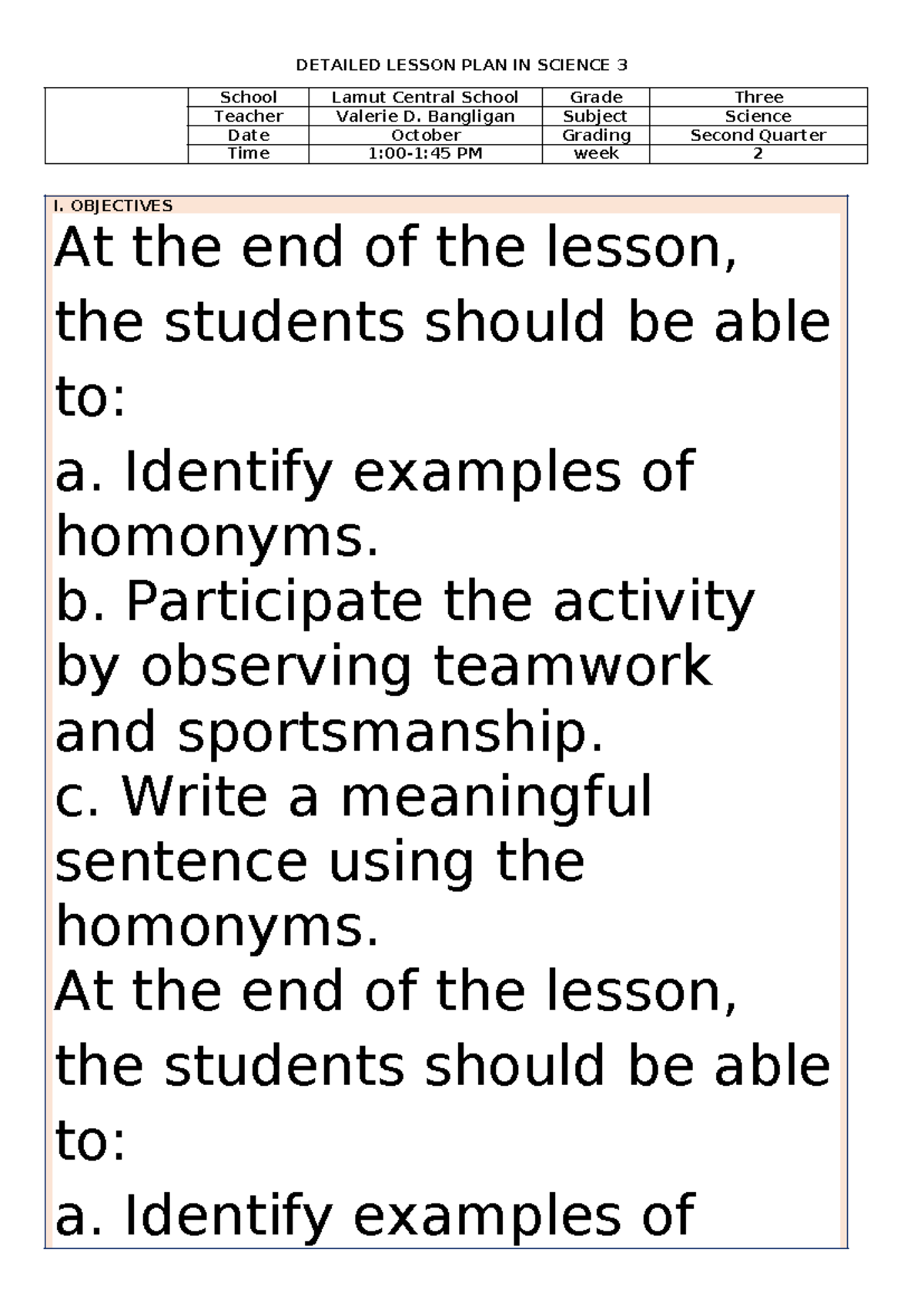 DLP Science 3 Week 2 - Detailed Lesson Plan on Sense Organs - Studocu