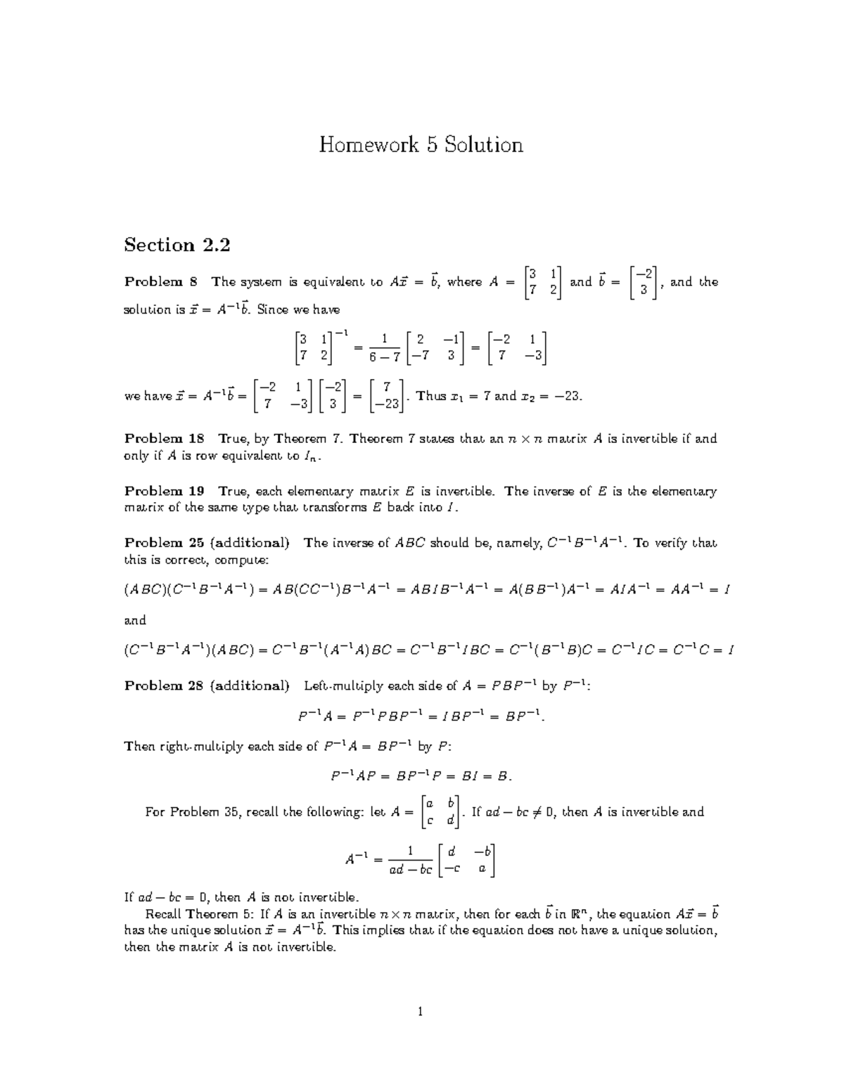 MATH2940 HW5 sol updated - Homework 5 Solution Section 2. Problem 8 The ...