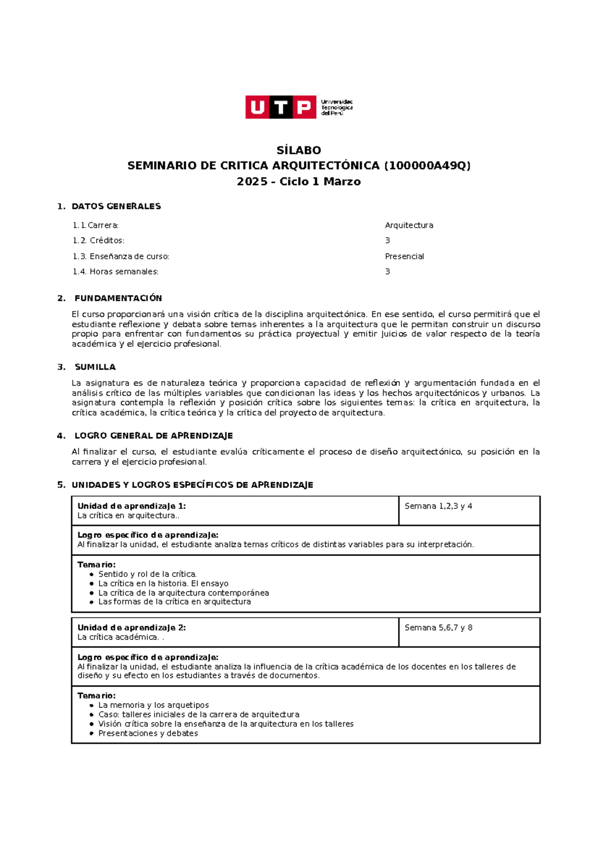 Sílabo del Seminario de Crítica Arquitectónica 2025 - Ciclo 1 - Document Preview