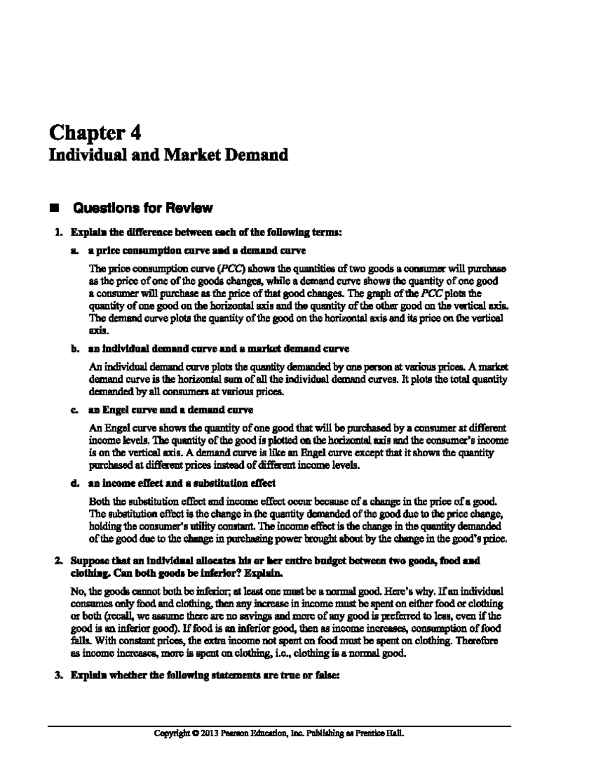 Chapter 4 Review: Individual and Market Demand Concepts and Questions ...