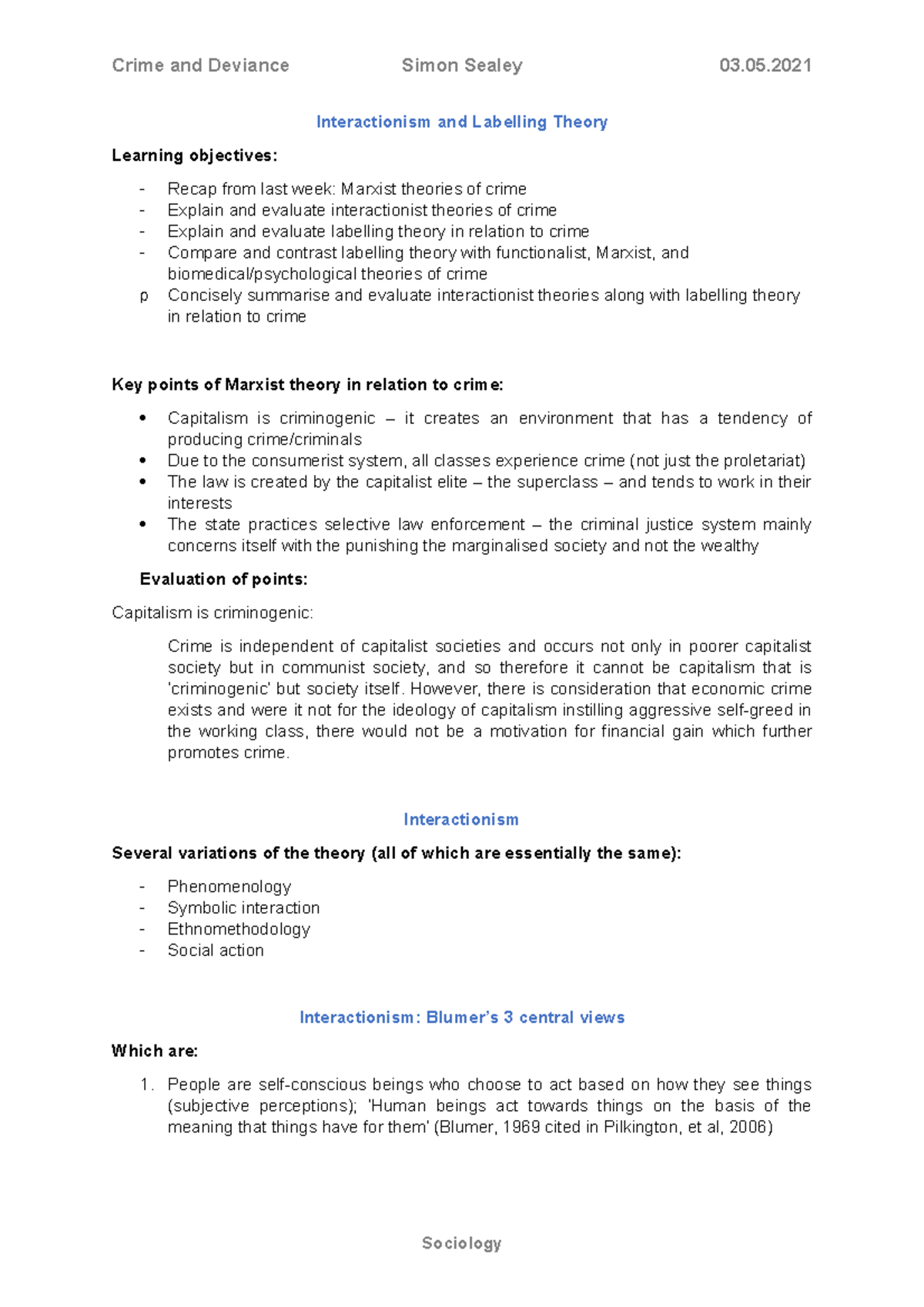 19-01-31 - Interactionism and Labelling Theory in Relation to Crime ...