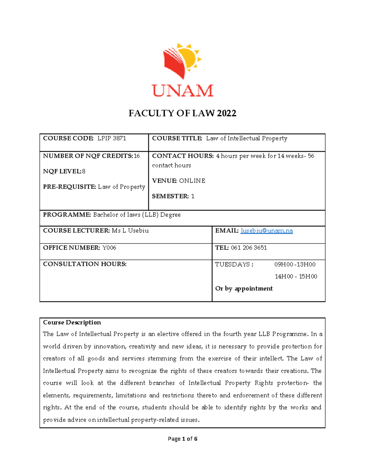 IP law course outline 2022 Online - FACULTY OF LAW 2022 COURSE CODE ...