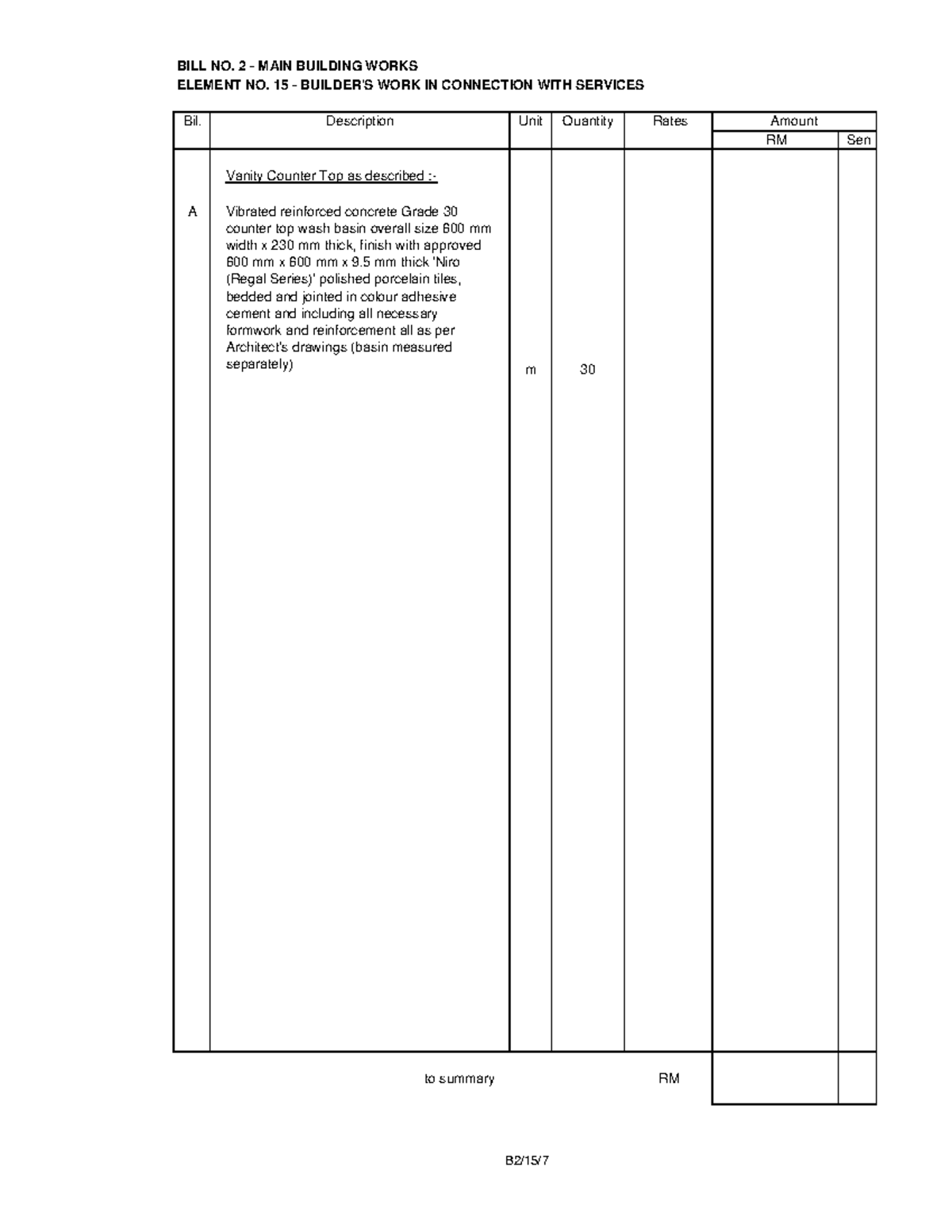 bill of quantities - BILL NO. 2 - MAIN BUILDING WORKS ELEMENT NO. 15 ...