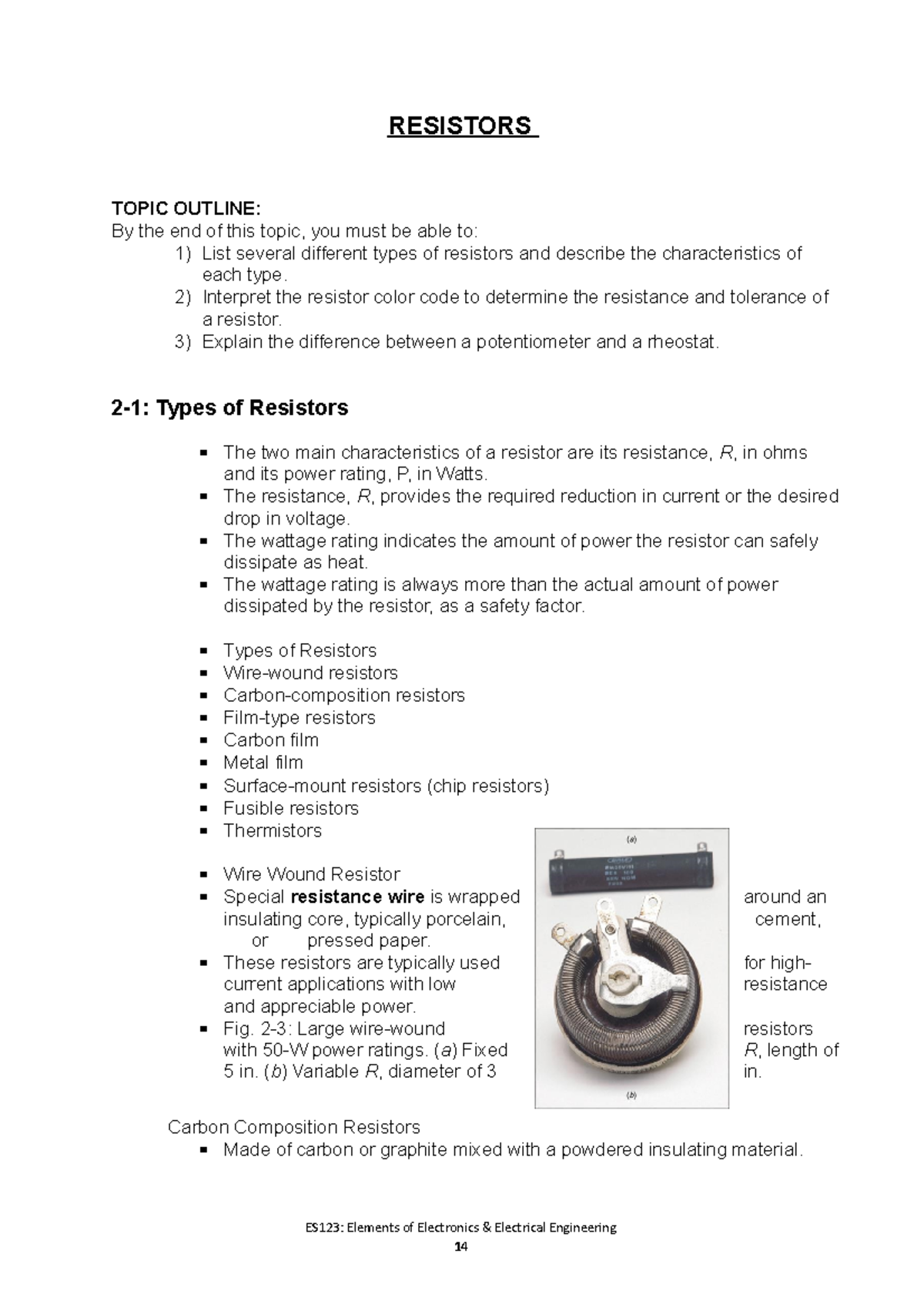 Resistors in Electrical engineering - RESISTORS TOPIC OUTLINE: By the ...