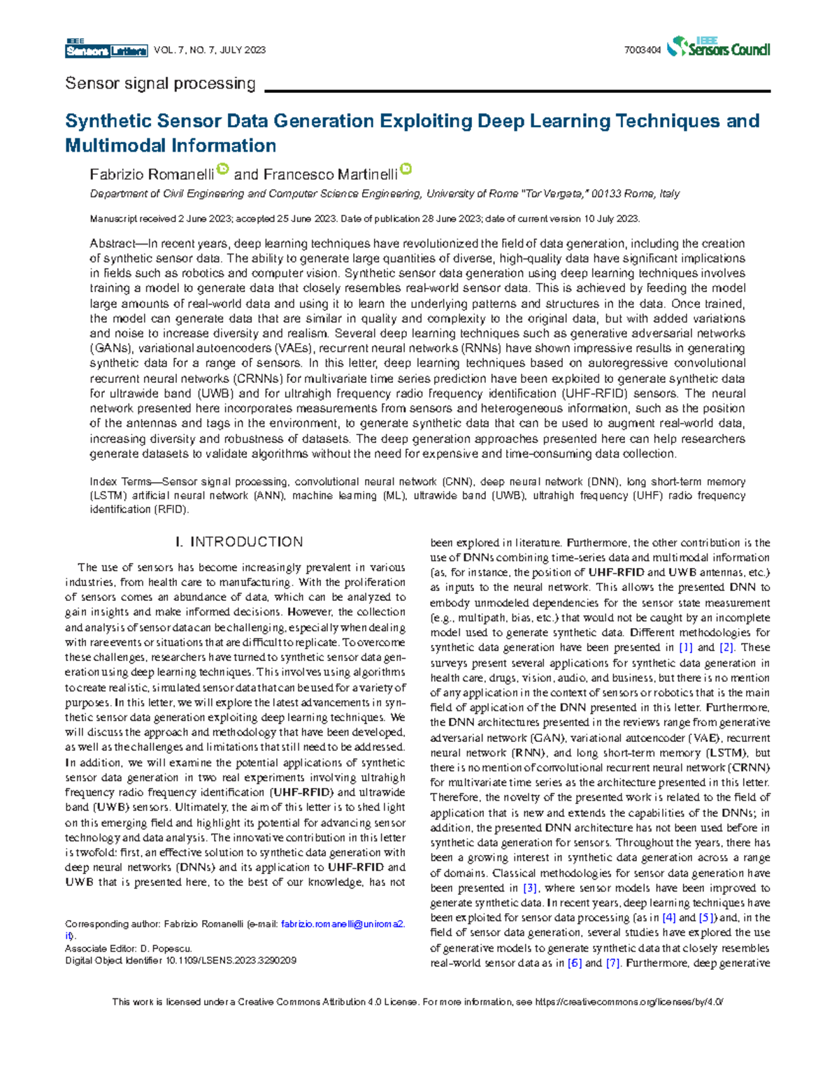 Synthetic Sensor Data Generation Exploiting Deep Learning Techniques ...