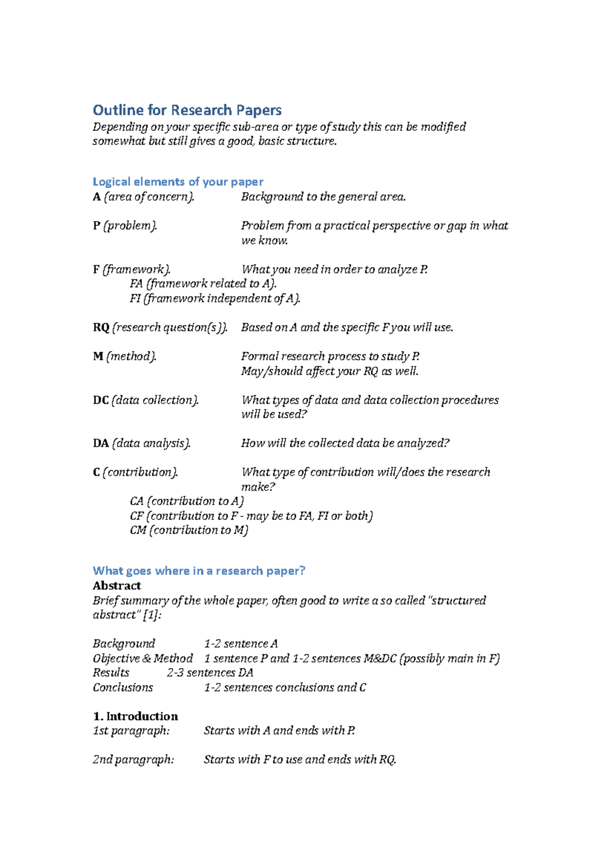 Research Paper Outline: Structure and Elements for Success - Studocu