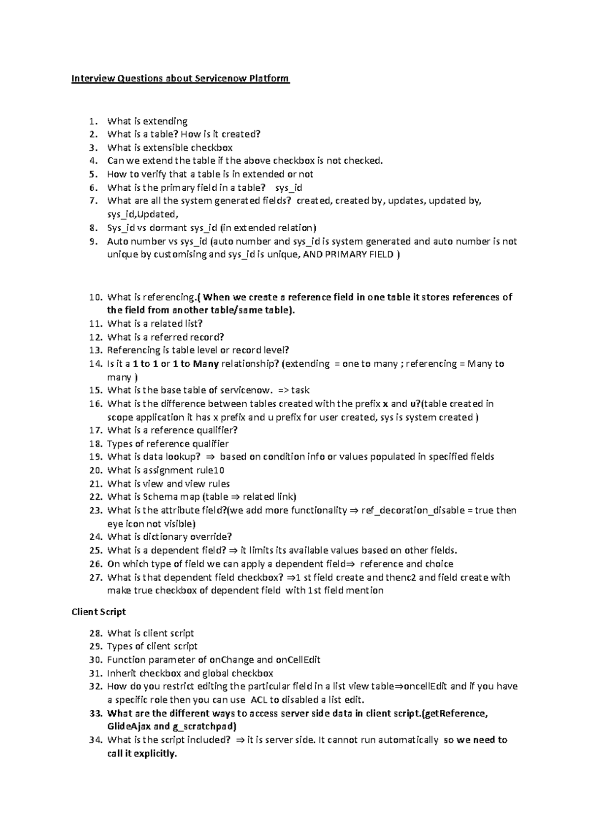 Interview Questions for ServiceNow Platform (CS101) - Studocu