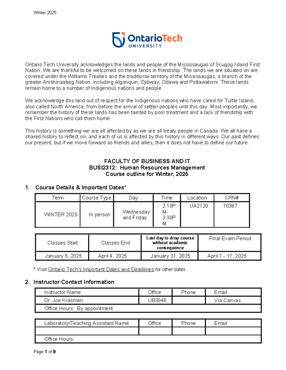 Course Outline - Ontario Tech University acknowledges the lands and ...