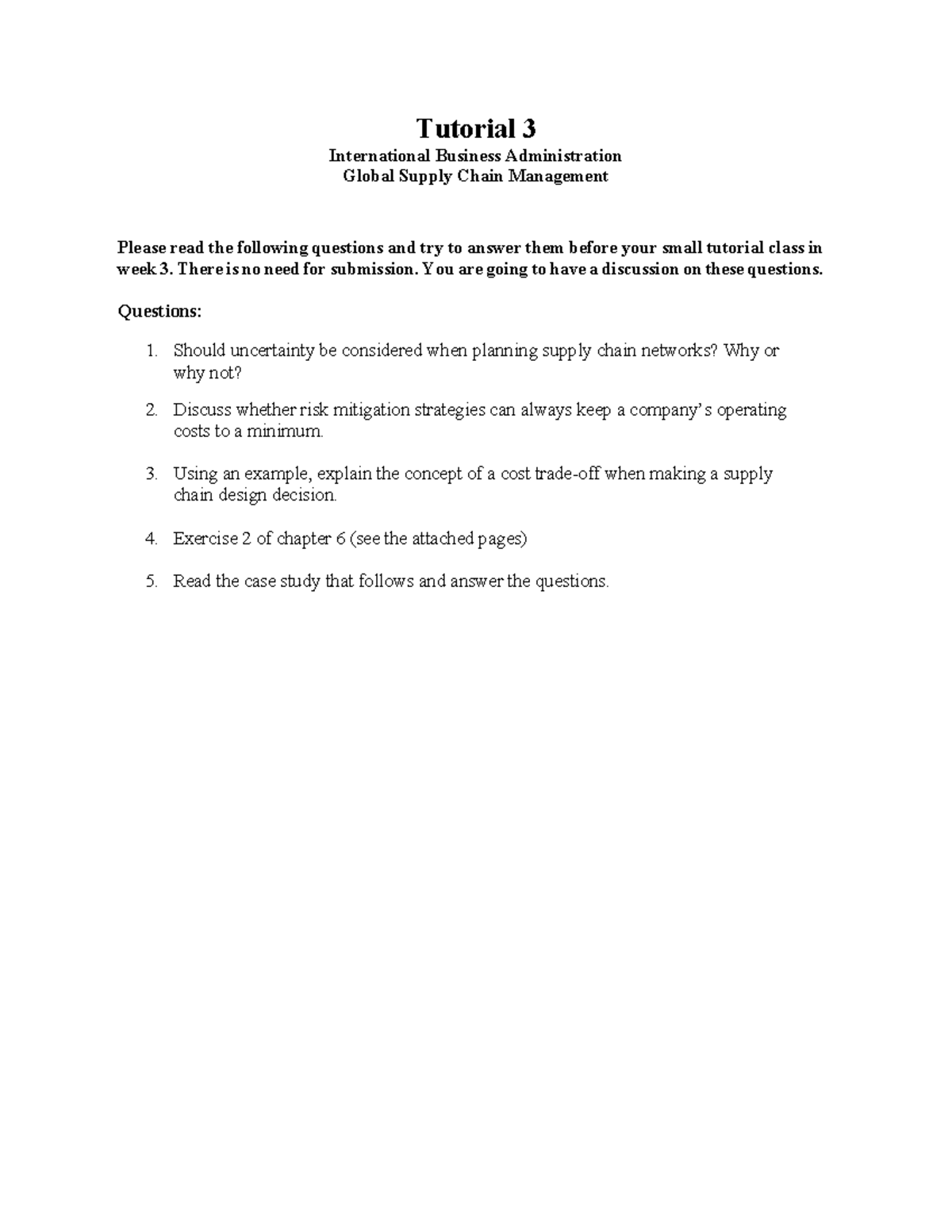 Tutorial 3: Global Supply Chain Management Discussion Questions ...