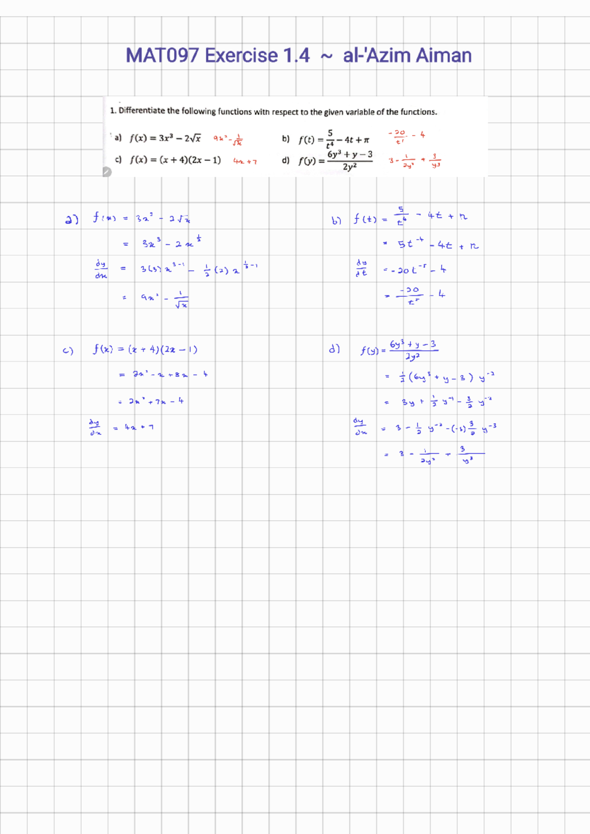 MAT097 Exercise 1.4 - Derivatives and Function Analysis - Studocu