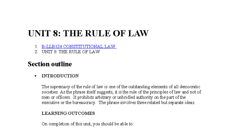 UNIT 8: The Rule of Law - Constitutional Law Overview - Studocu