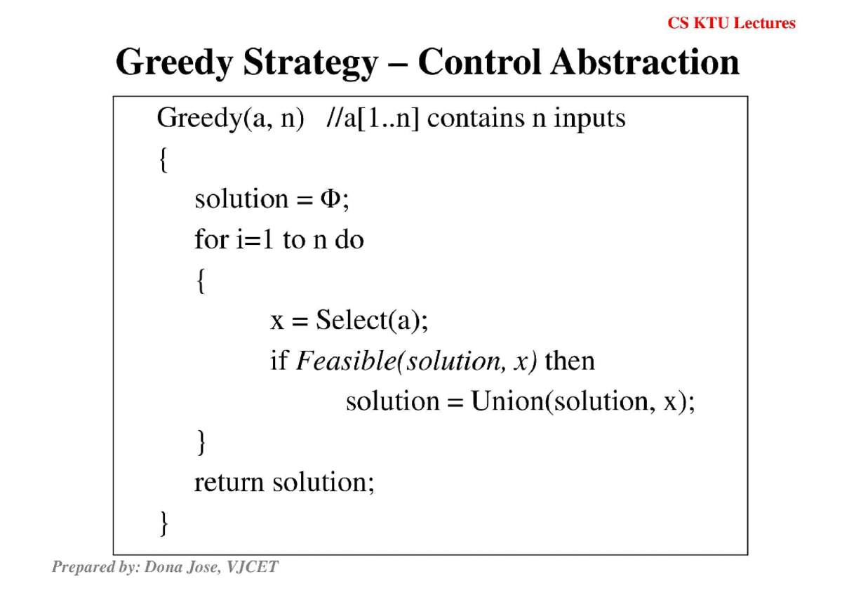 CS KTU Lectures: Greedy Strategy & Fractional Knapsack Problem - Studocu