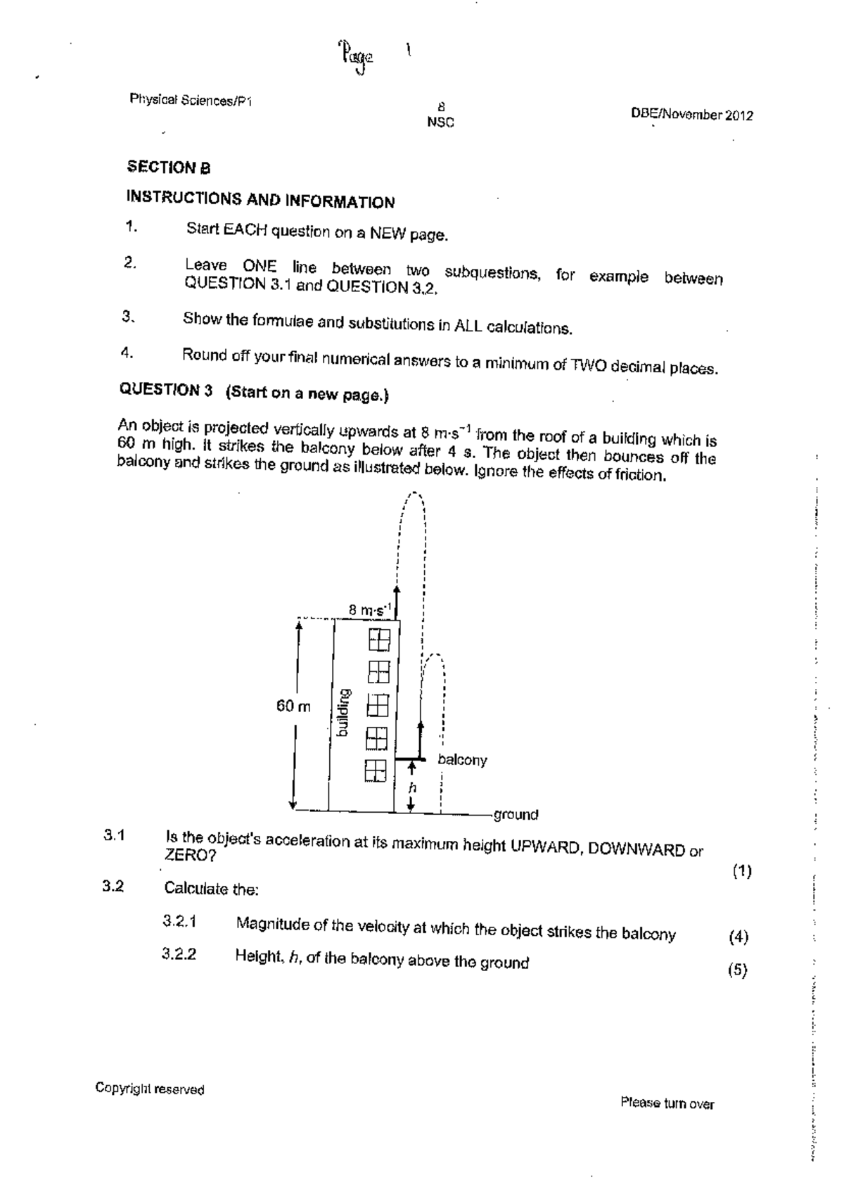 Vertical projectile Motion - Page I Physical 8 2012 NSC SECTION B ...