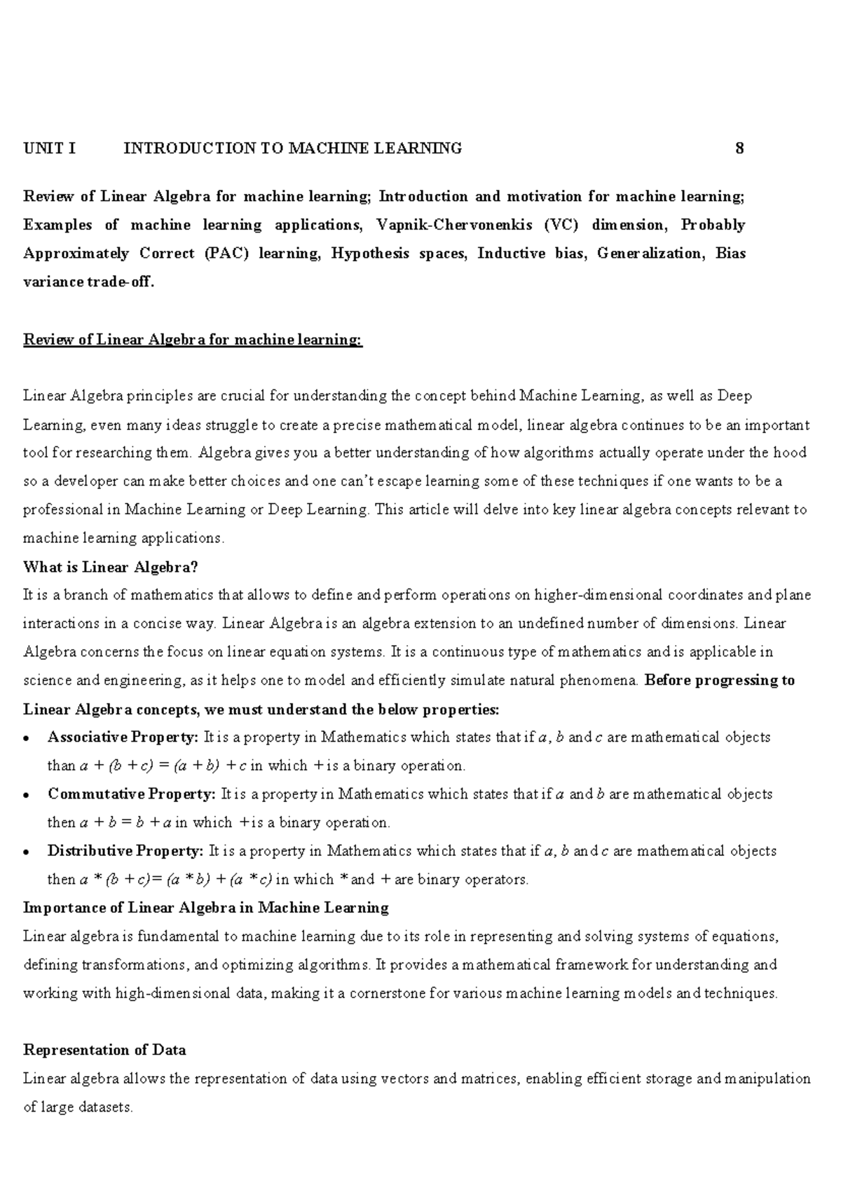 ML Lecture Notes: Fundamentals of Linear Algebra for Machine Learning ...