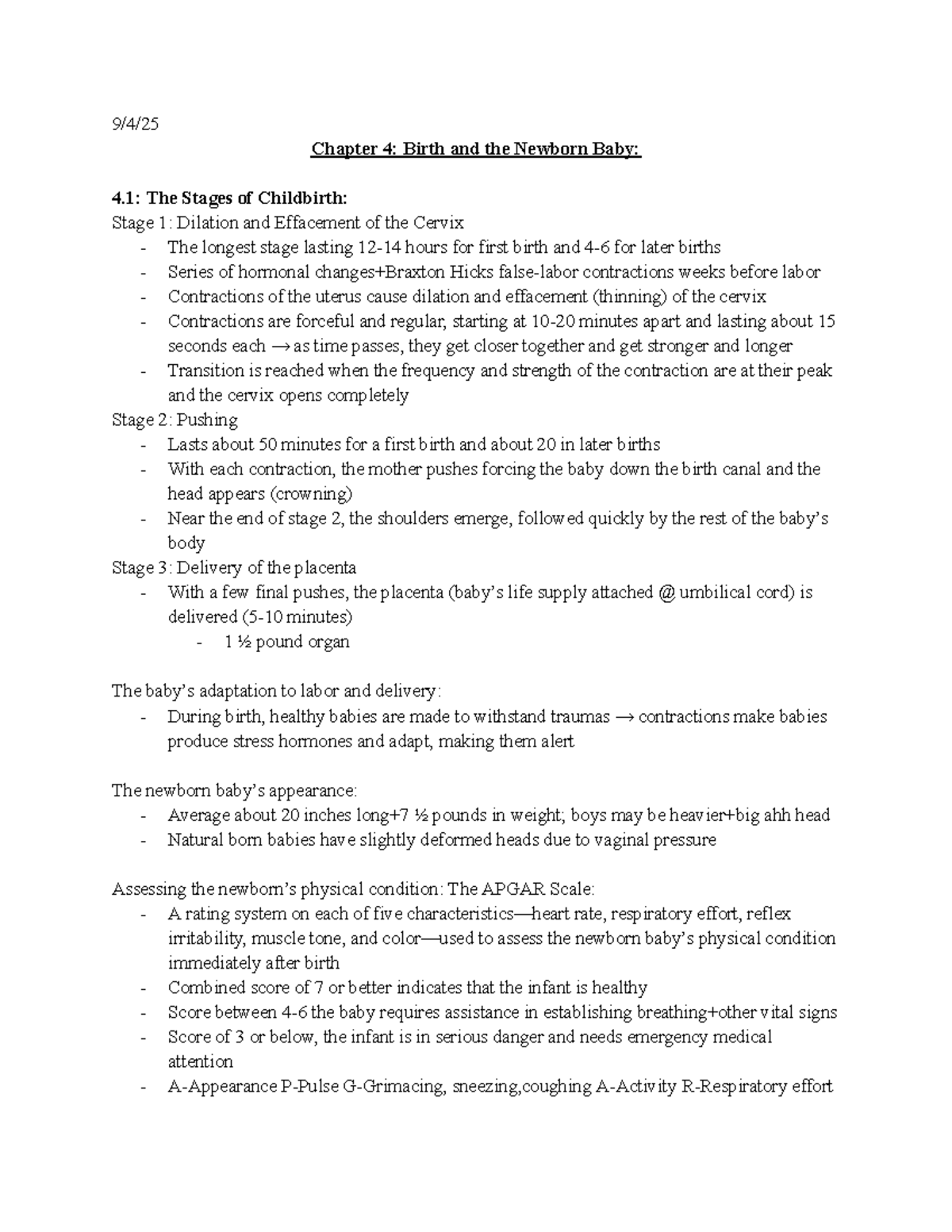 Midterm Exam Study Guide: Chapter 4 - Birth and the Newborn - Studocu