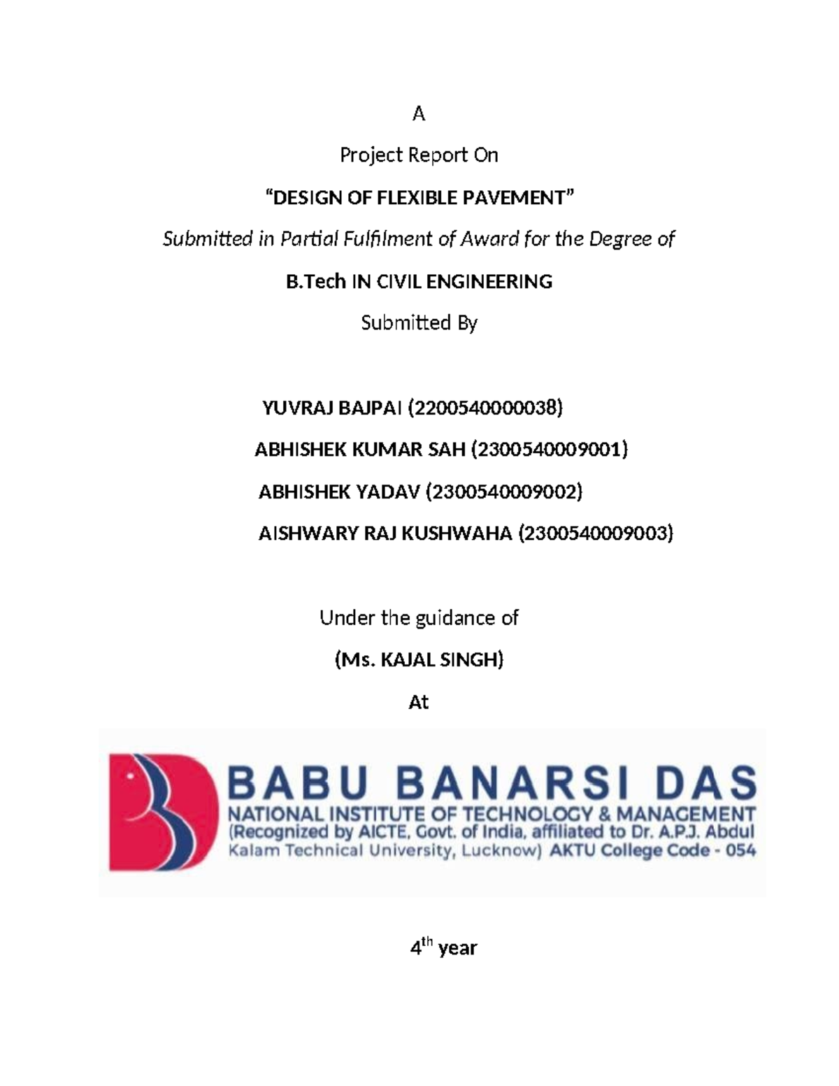 B.Tech Project Report: Flexible Pavement Design in Civil Engineering ...