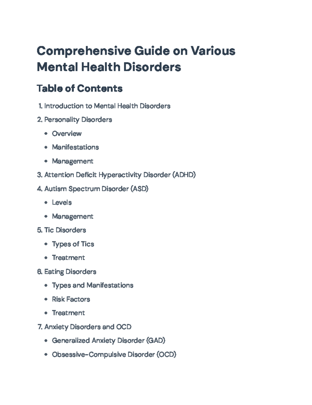 Comprehensive Overview of Mental Health Disorders and Treatments ...
