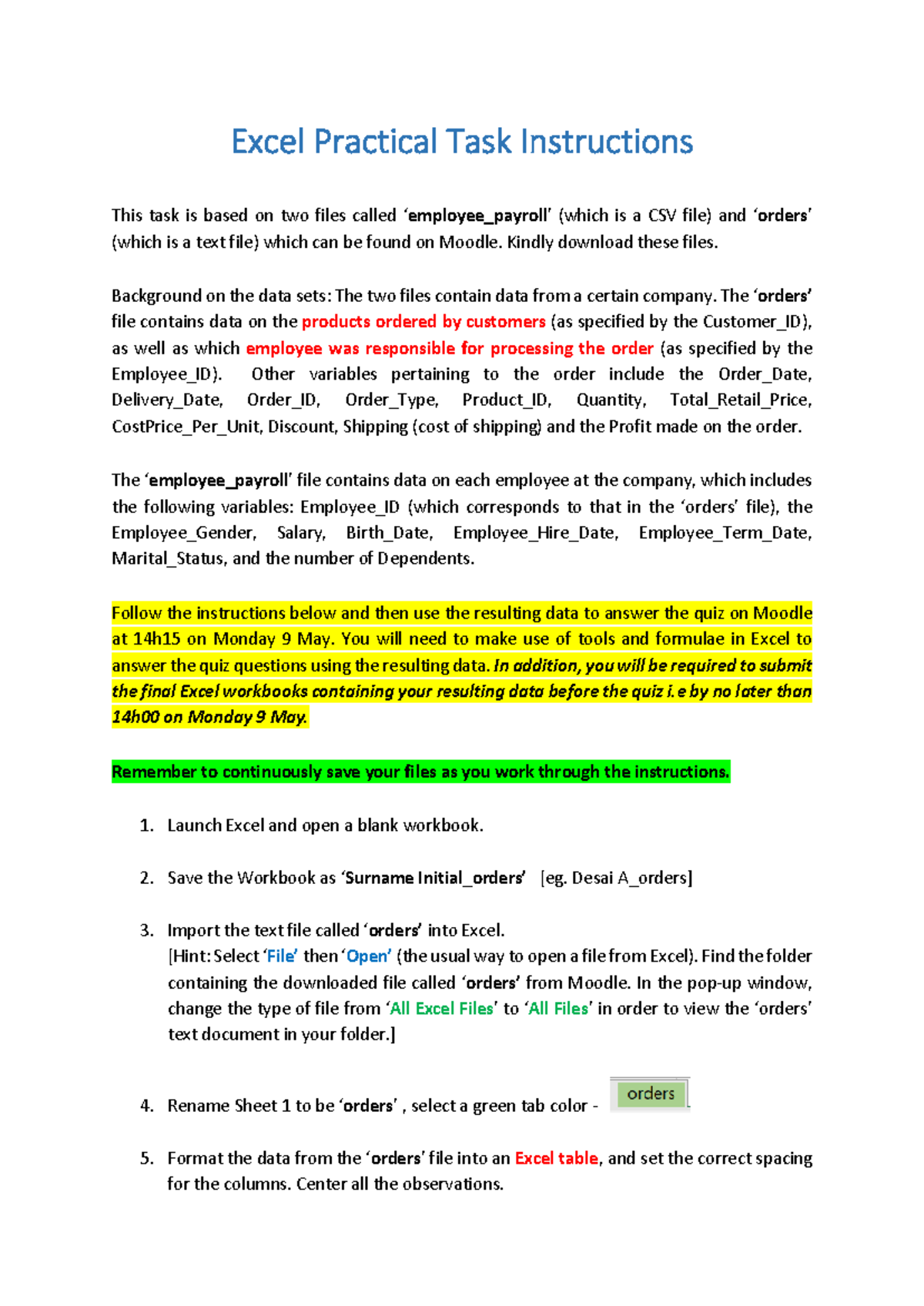Excel Practical Task Instructions 2022 - Excel Practical Task ...