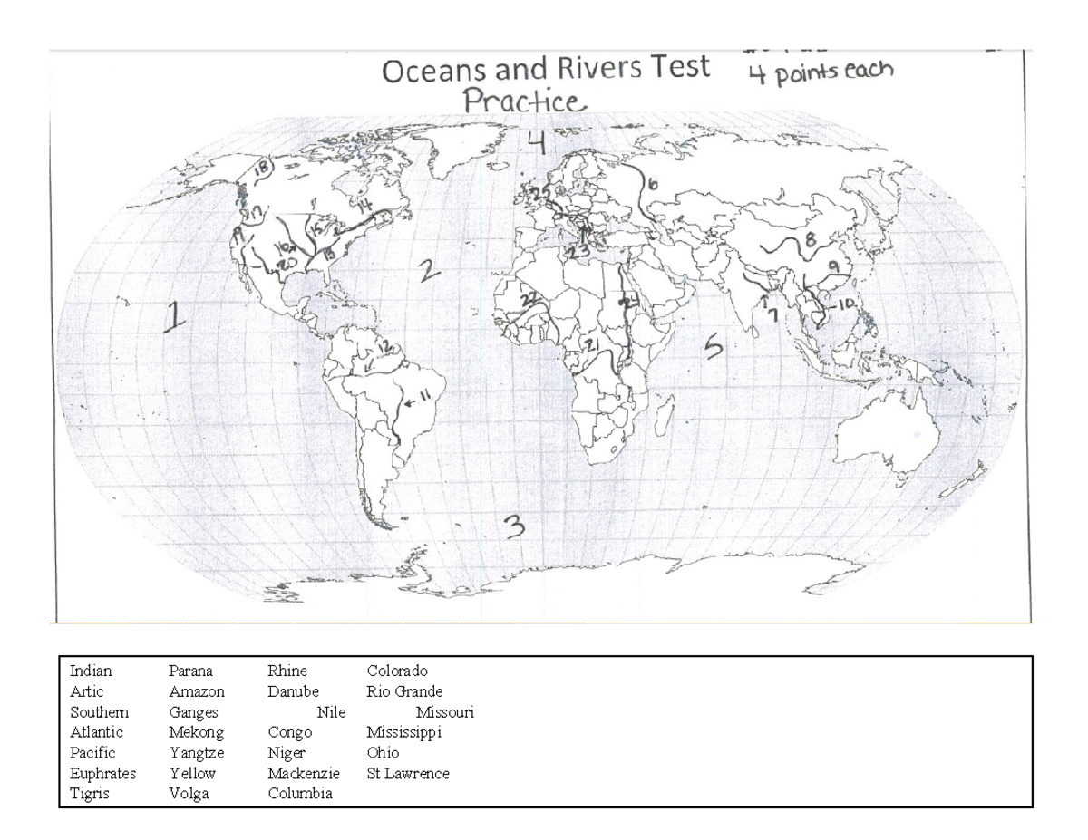 Map 2 Oceans and Rivers Practice - Indian Parana Rhine Colorado Artic ...