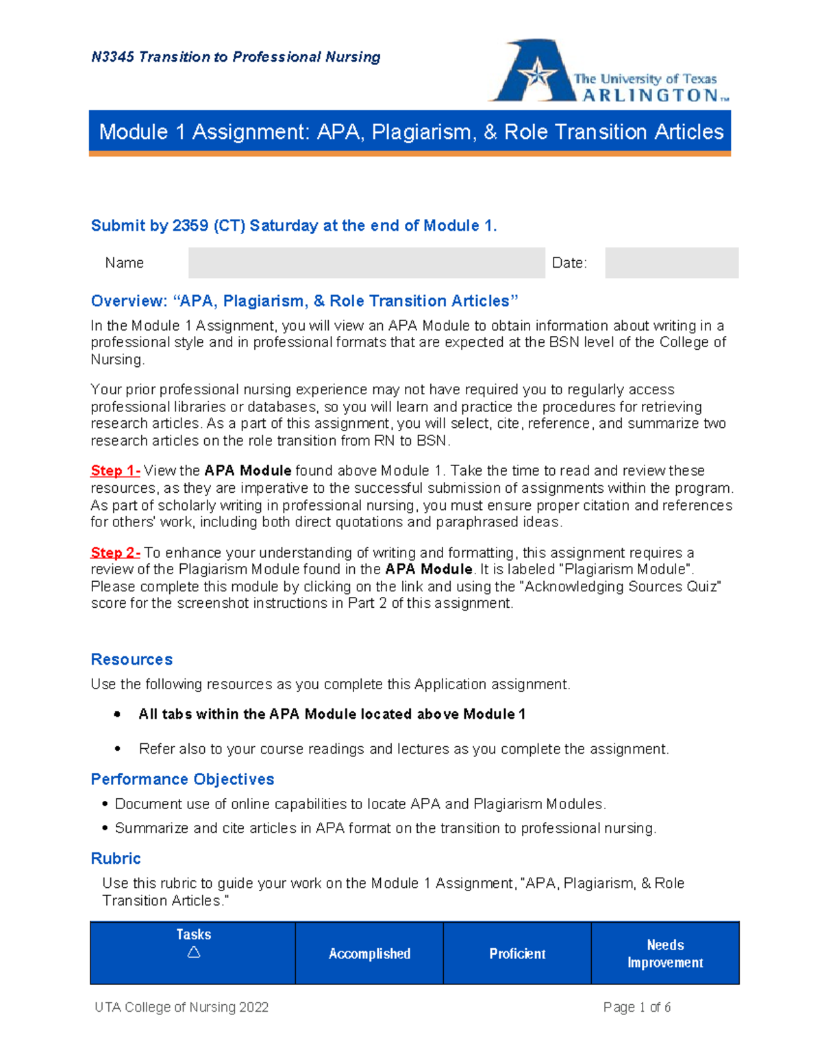 N3345 Module 1 Assignment updated 2022 MB -1 - Submit by 2359 (CT ...