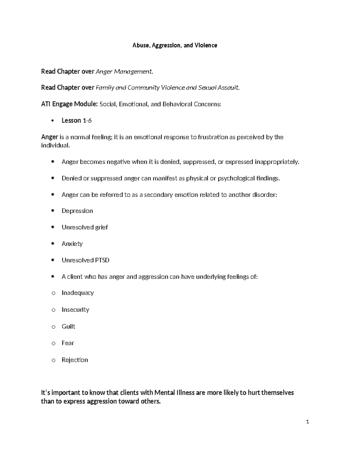 Final Exam Study Guide: Anger Management & Violence Prevention ...