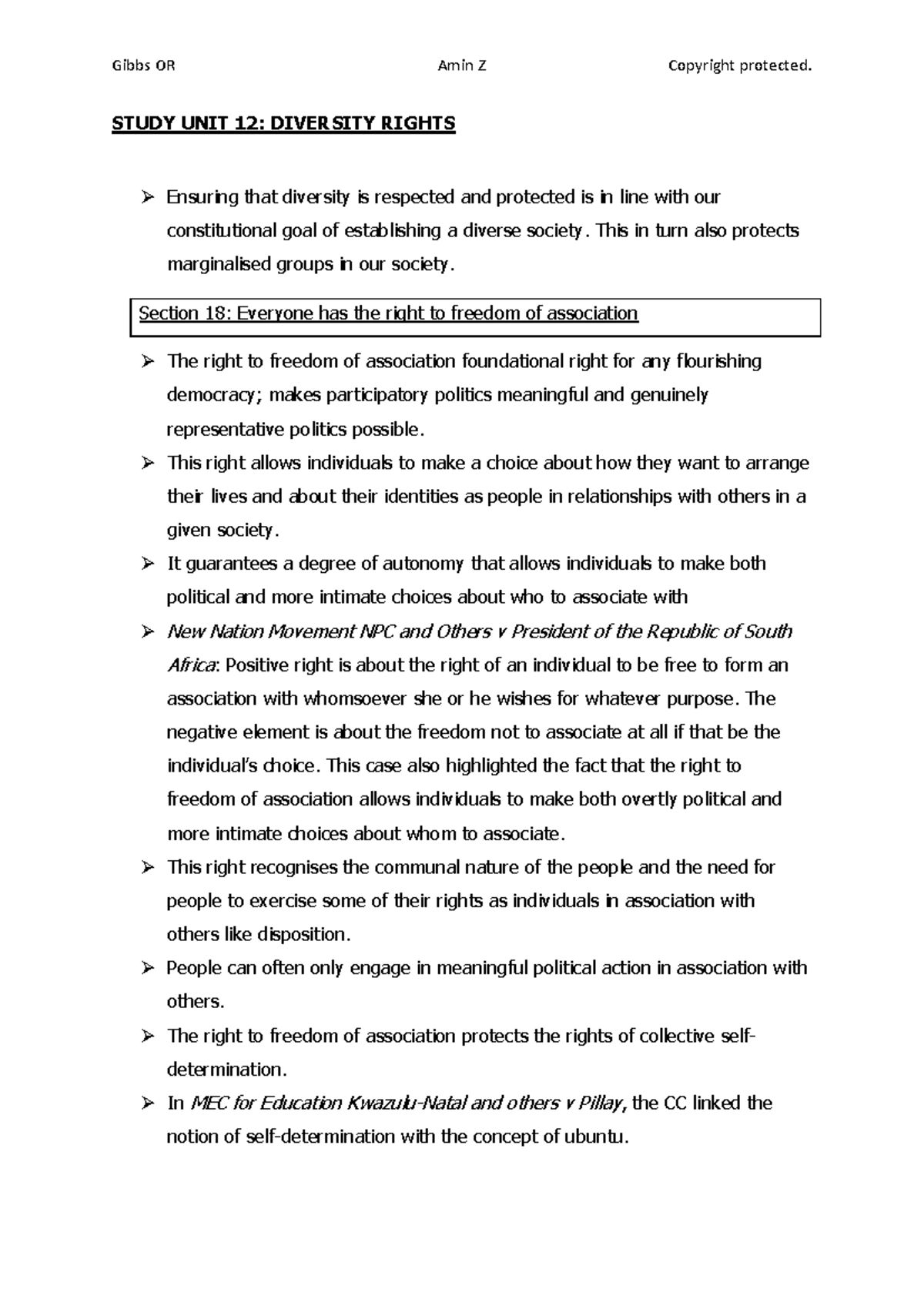 IURI 275 Notes 12 - Summary Constitutional Law and the Bill of Rights ...
