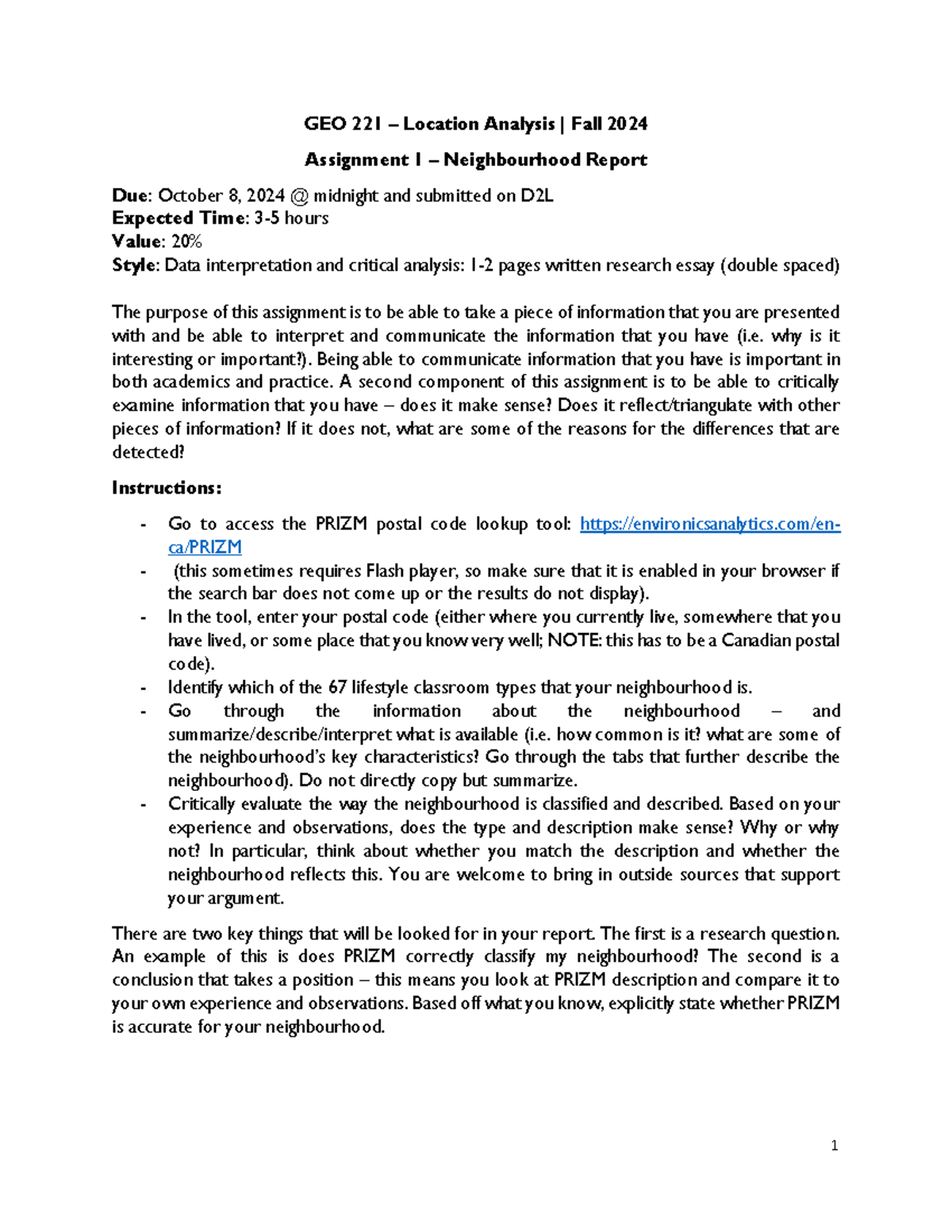 GEO 221 Fall 2024 Assignment 1: Neighbourhood Analysis Report - Studocu