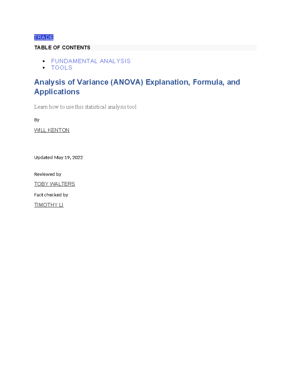Analysis of Variance (ANOVA): Concepts & Applications in Trade - Studocu